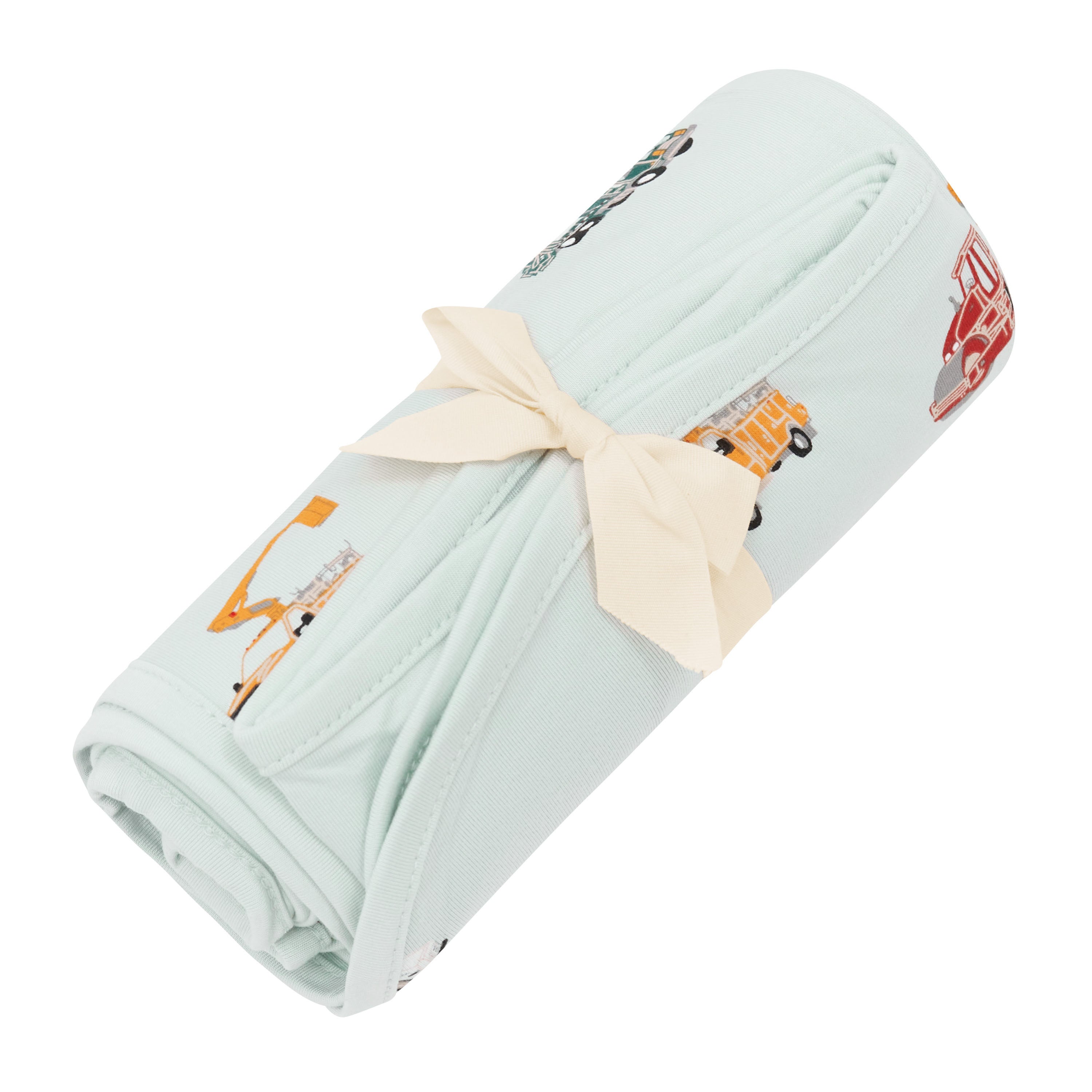 Swaddle Blanket in City Vehicles shown in its packaging