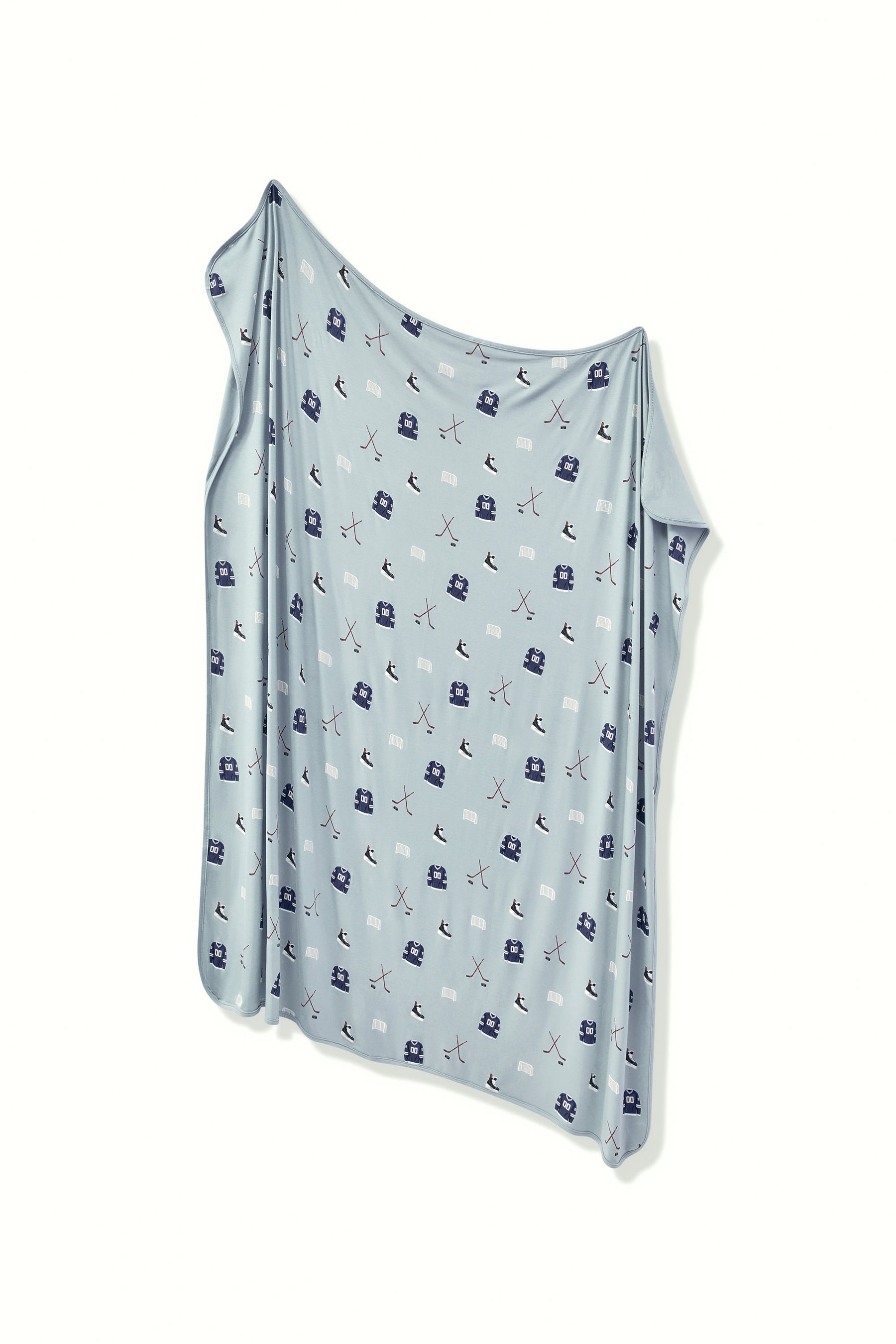 Swaddle Blanket in Vintage Hockey print on a white background
