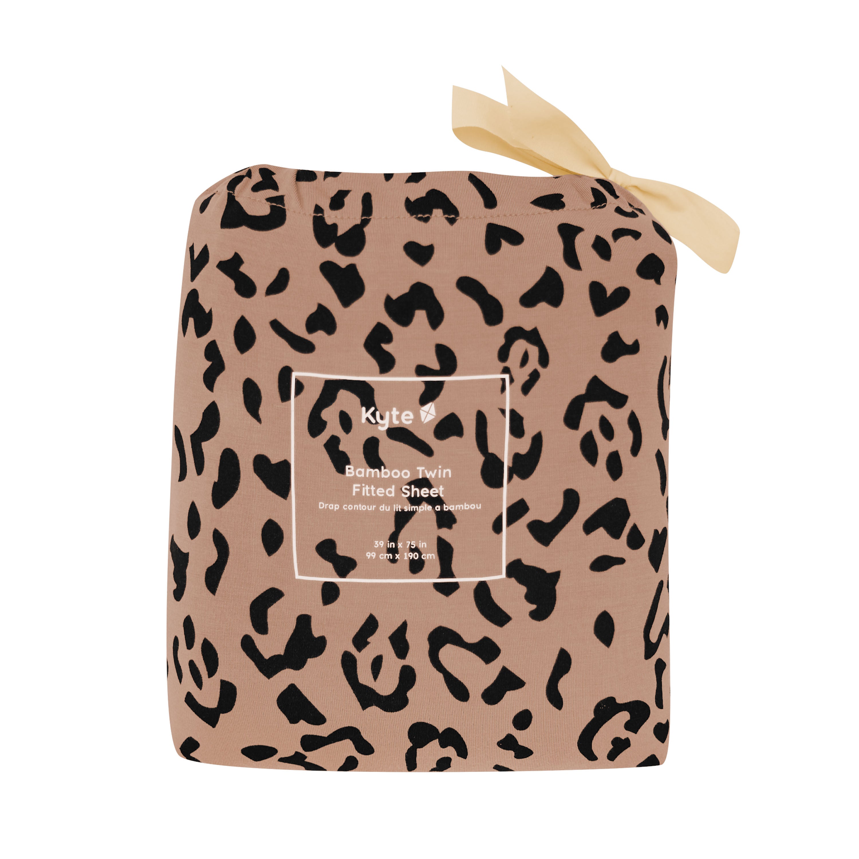 Twin Sheet in Latte Leopard shown in its packaging