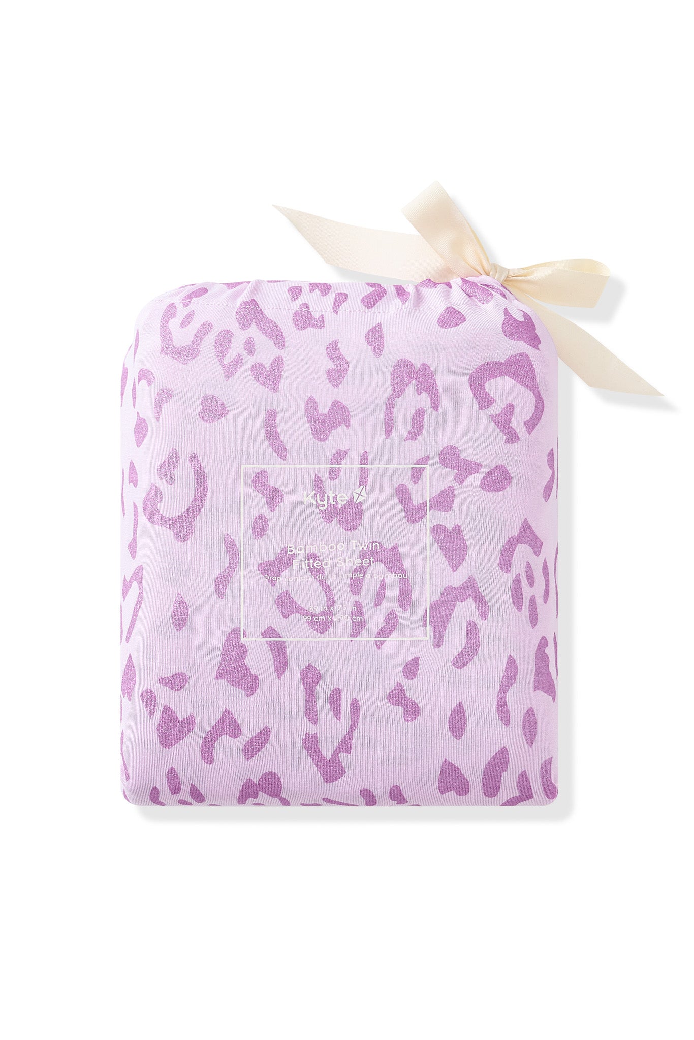 Twin sheet packed in Thistle Leopard print bag on white background