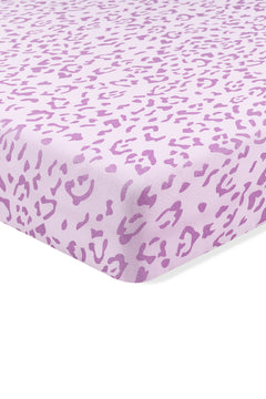 Twin Sheet in Thistle Leopard print on white background