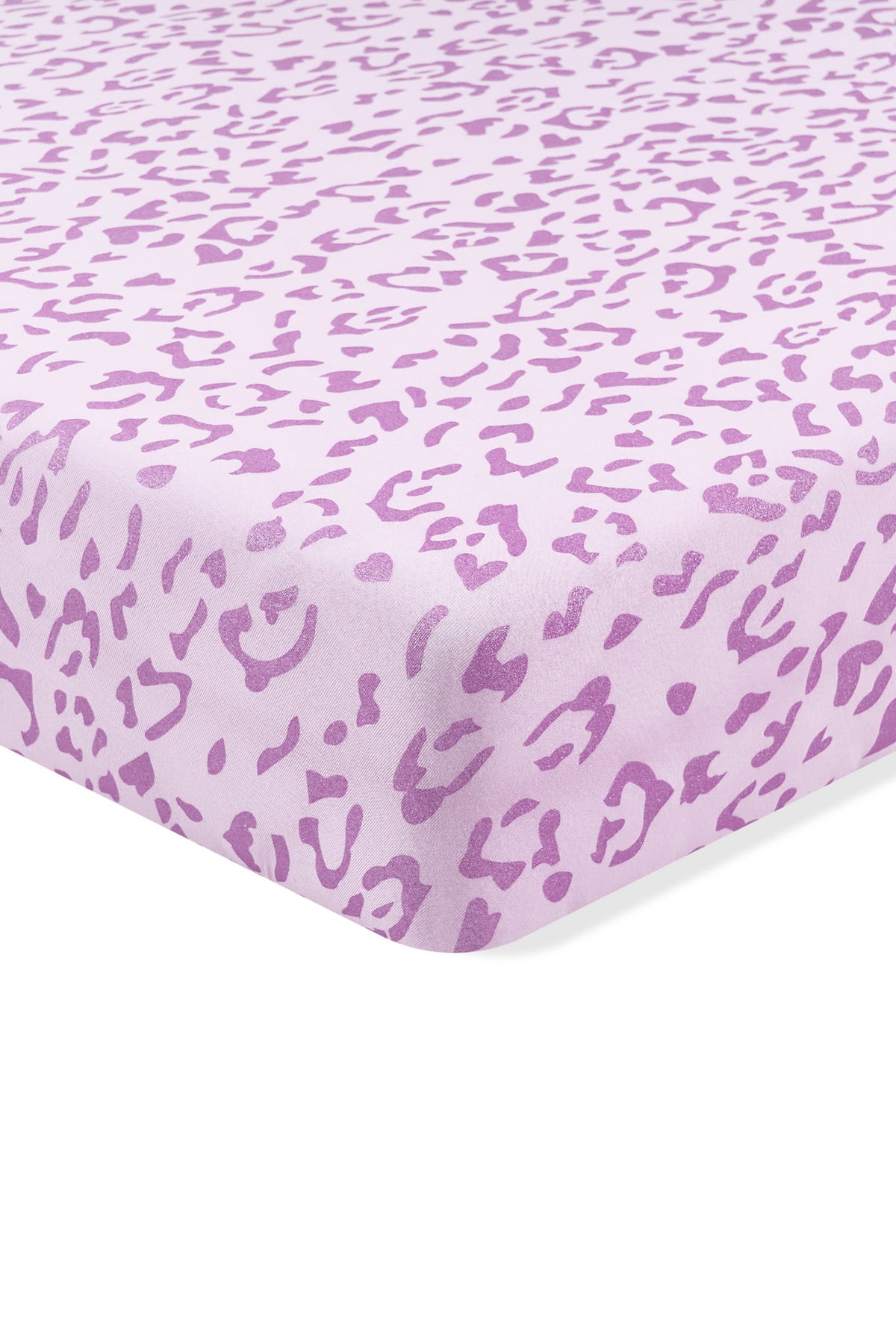 Twin Sheet in Thistle Leopard print on white background