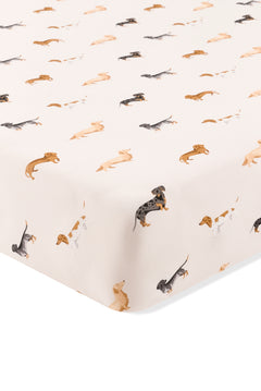 Beige Twin Sheet in Dachshund print on a white background
