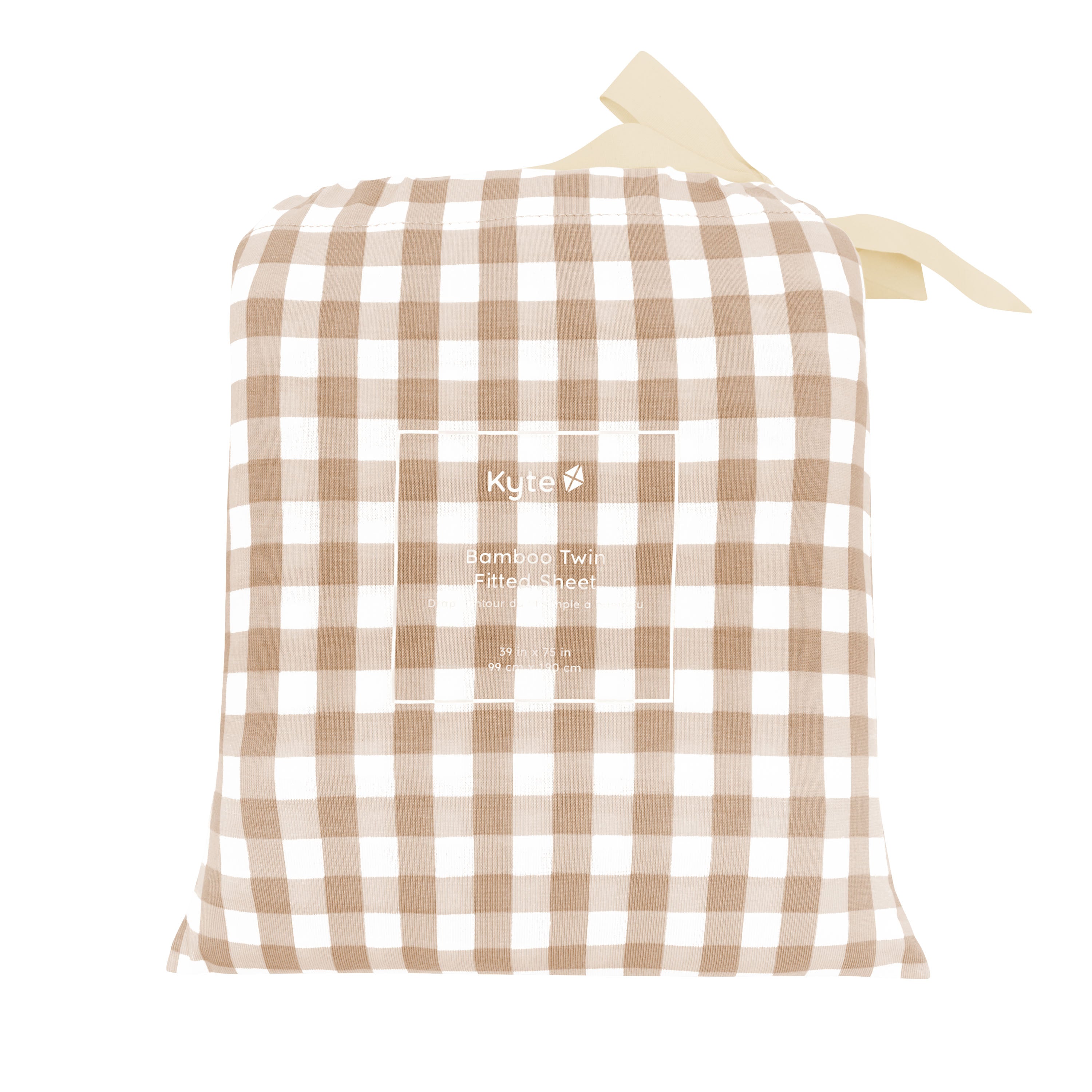 Twin Sheet in Gingham Bisque shown in its packaging