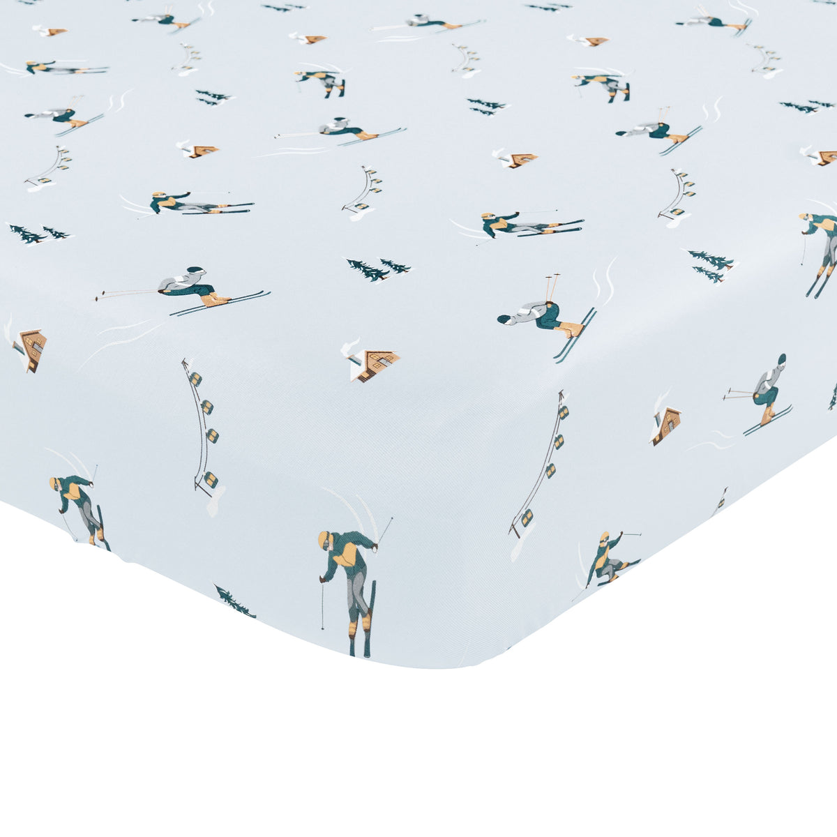 Corner of the Twin Sheet in Ski shown on a mattress