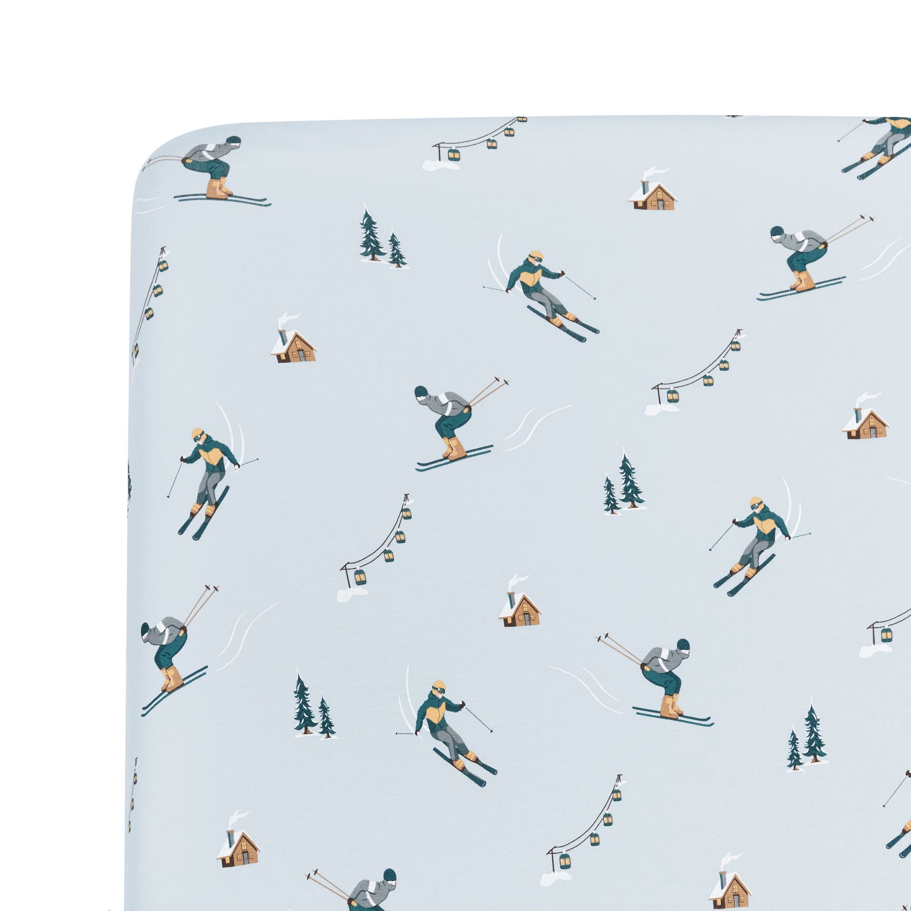Close up of the Twin Sheet in Ski shown on a mattress