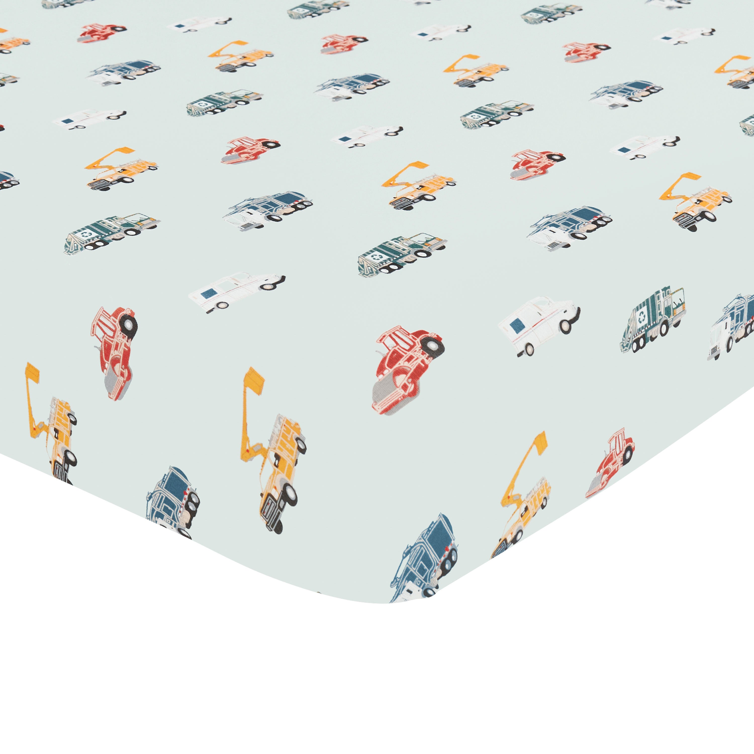 Corner of the Twin Sheet in City Vehicles shown on a mattress