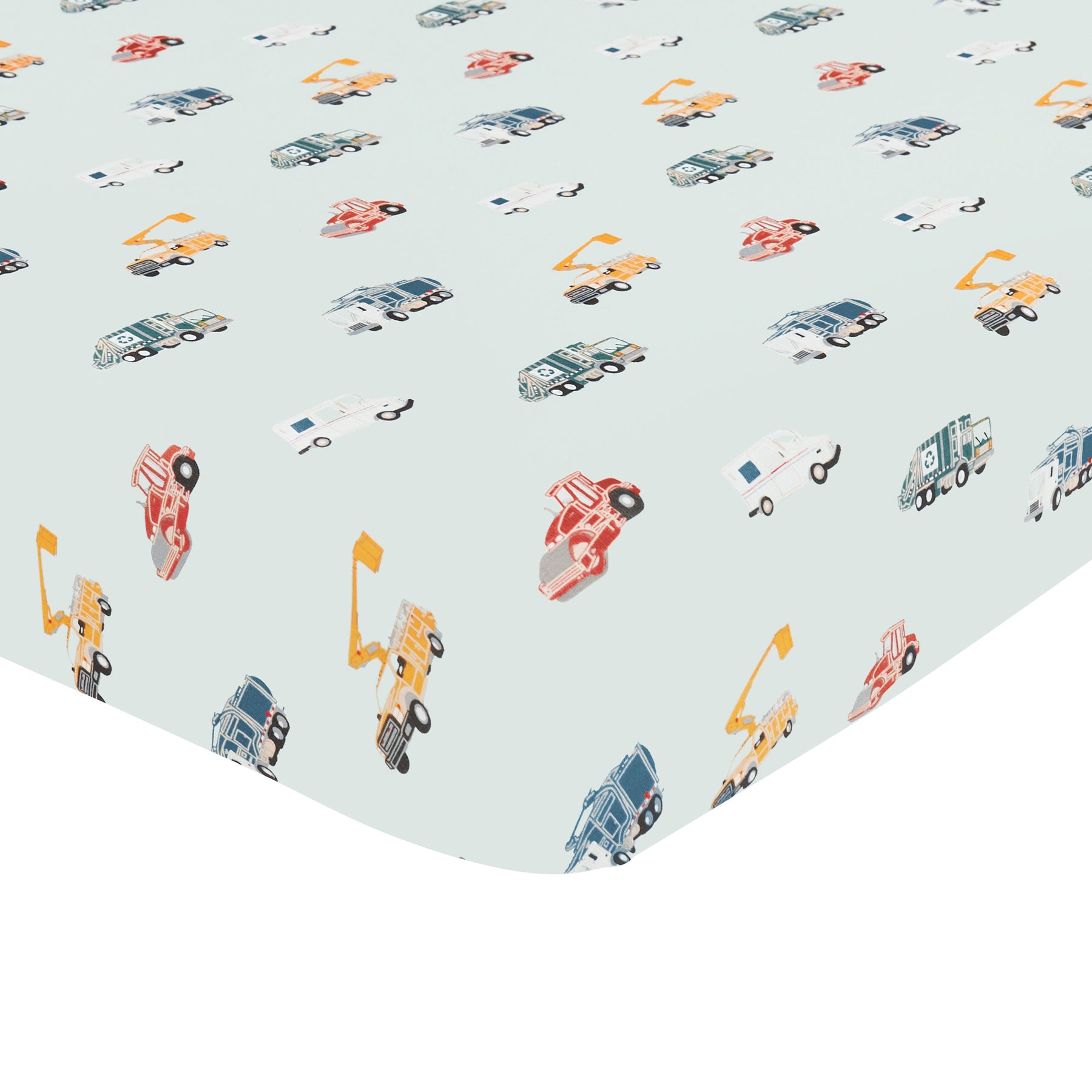 Corner of the Twin Sheet in City Vehicles shown on a mattress