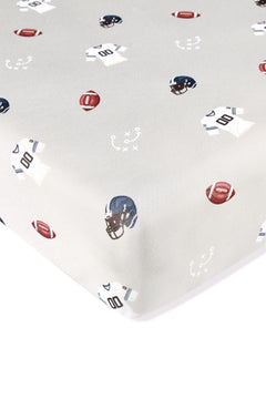 Twin Sheet in Vintage Football print on a white background