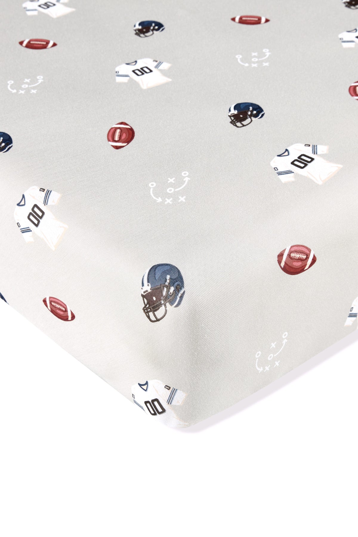 Twin Sheet in Vintage Football print on a white background