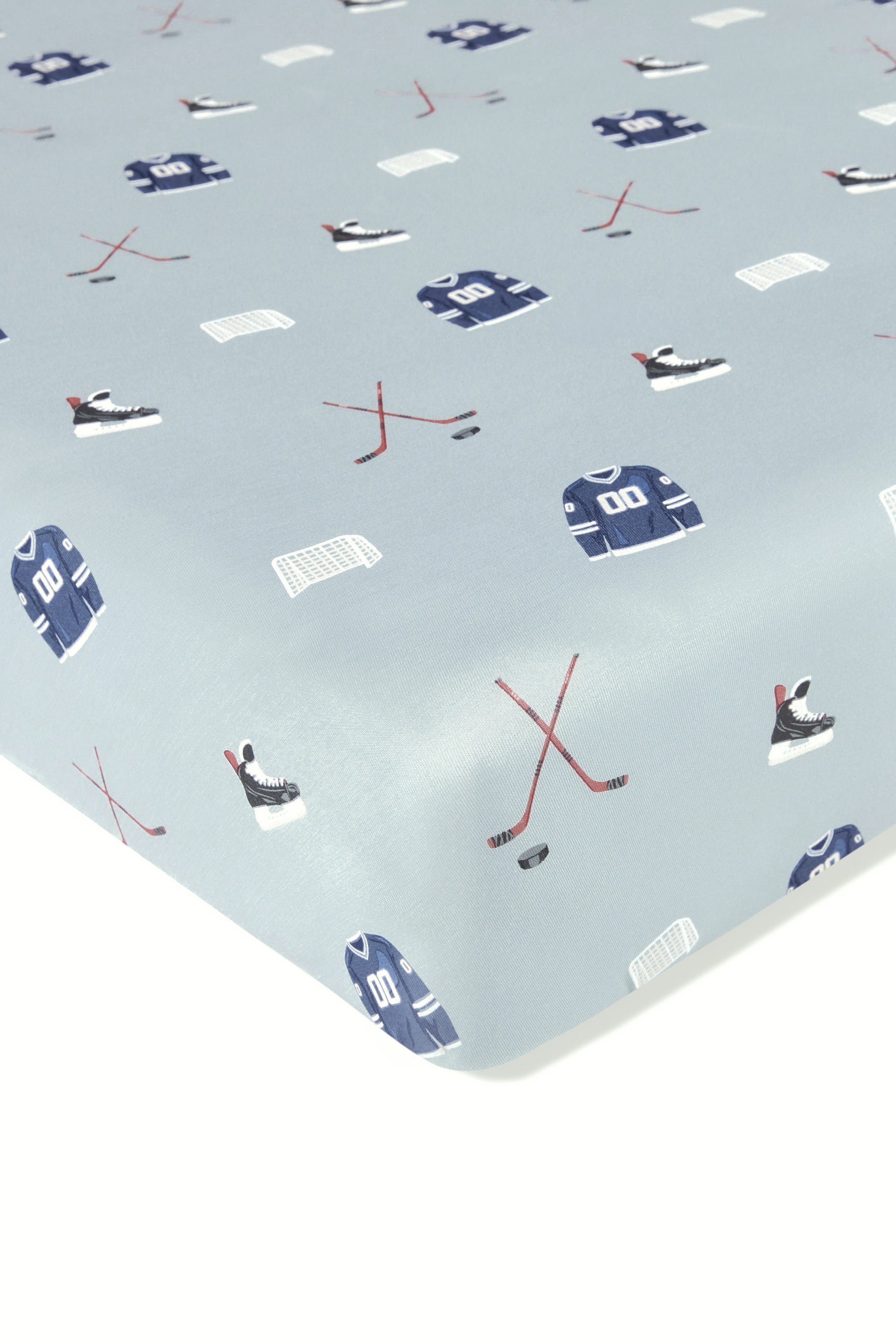 Twin Sheet in Vintage Hockey print on a white background
