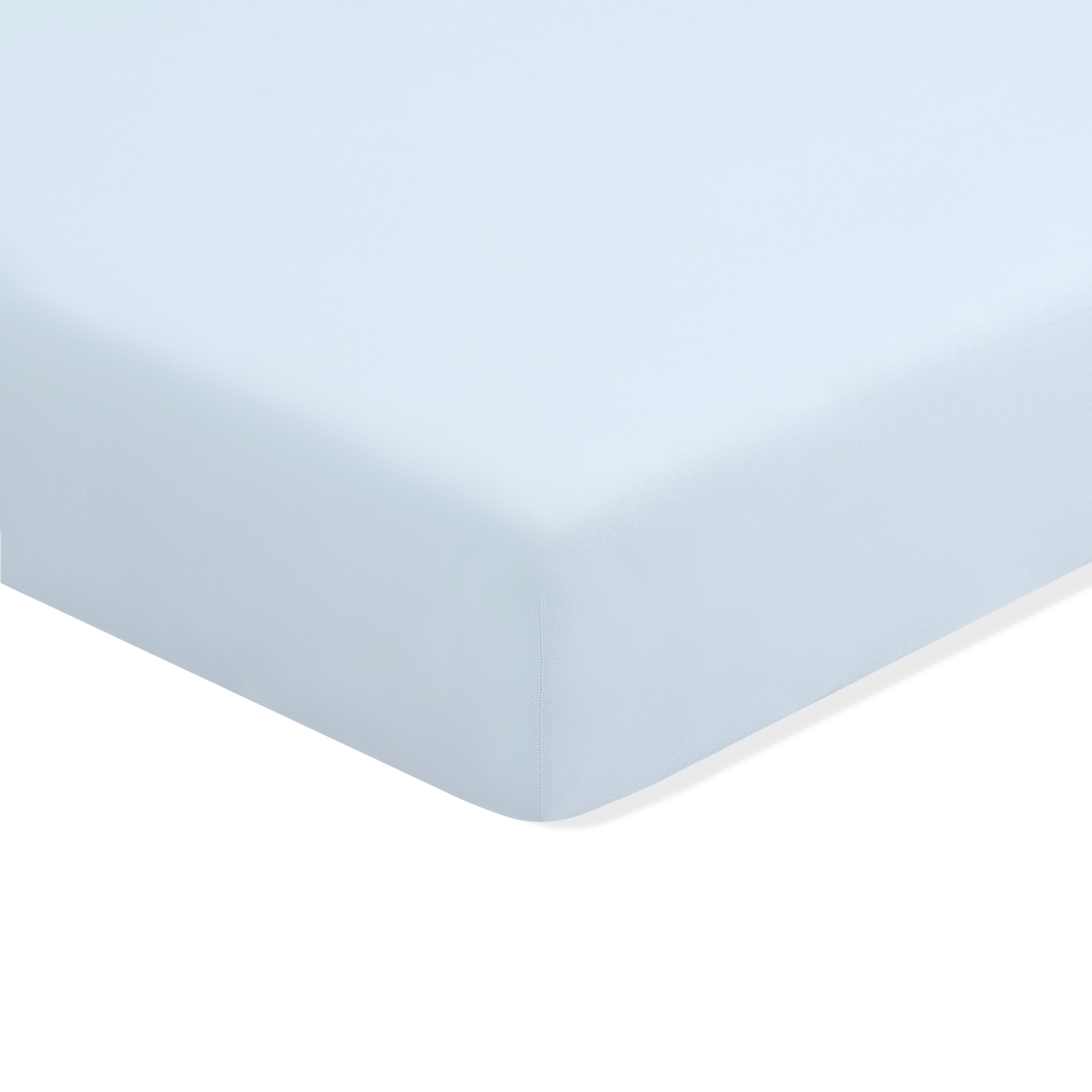 Twin Sheet in Breeze shown on a mattress