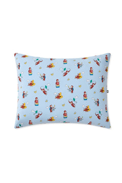 Blue Standard Pillowcase in Curious George print on a white background