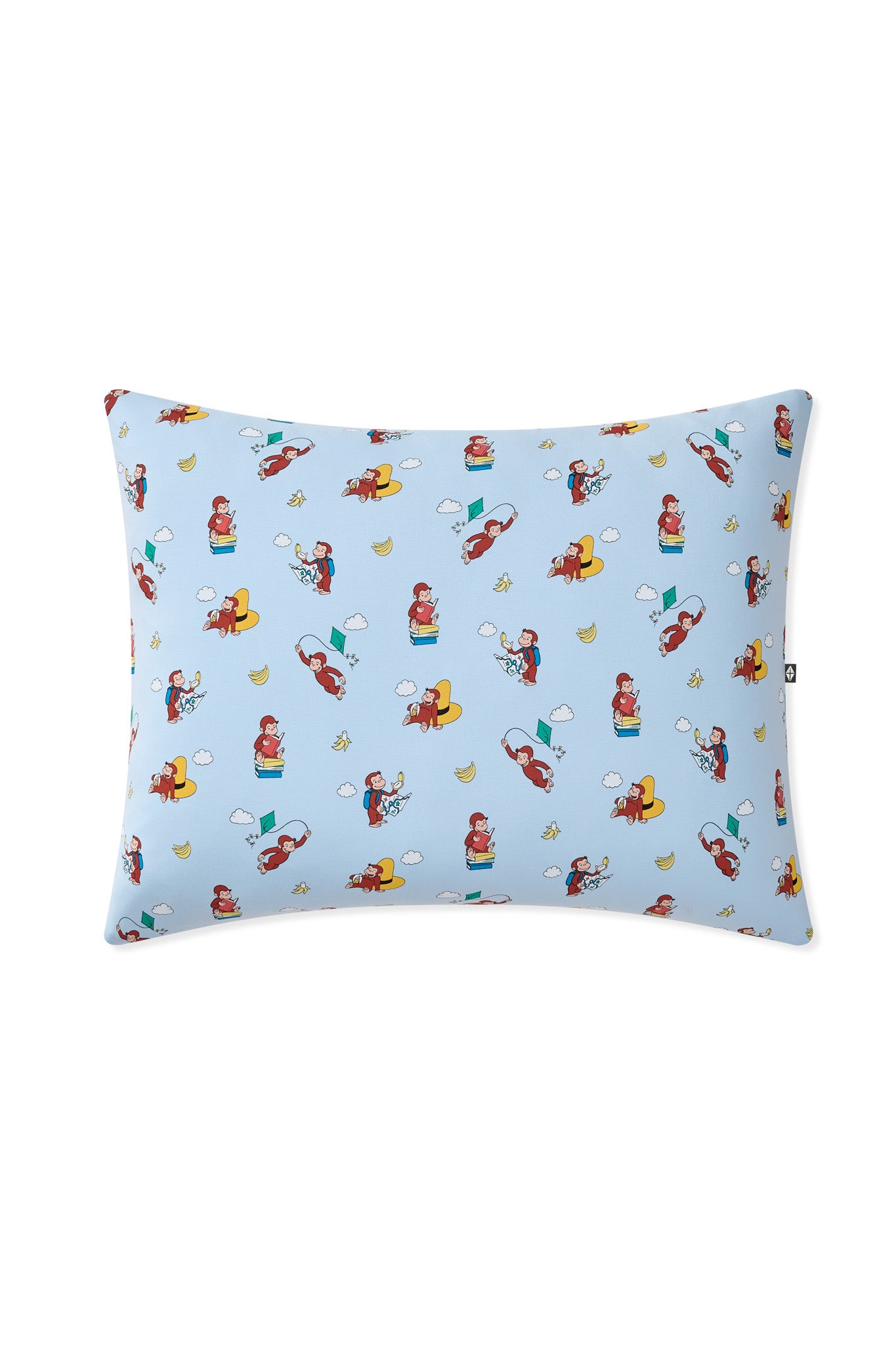 Blue Standard Pillowcase in Curious George print on a white background