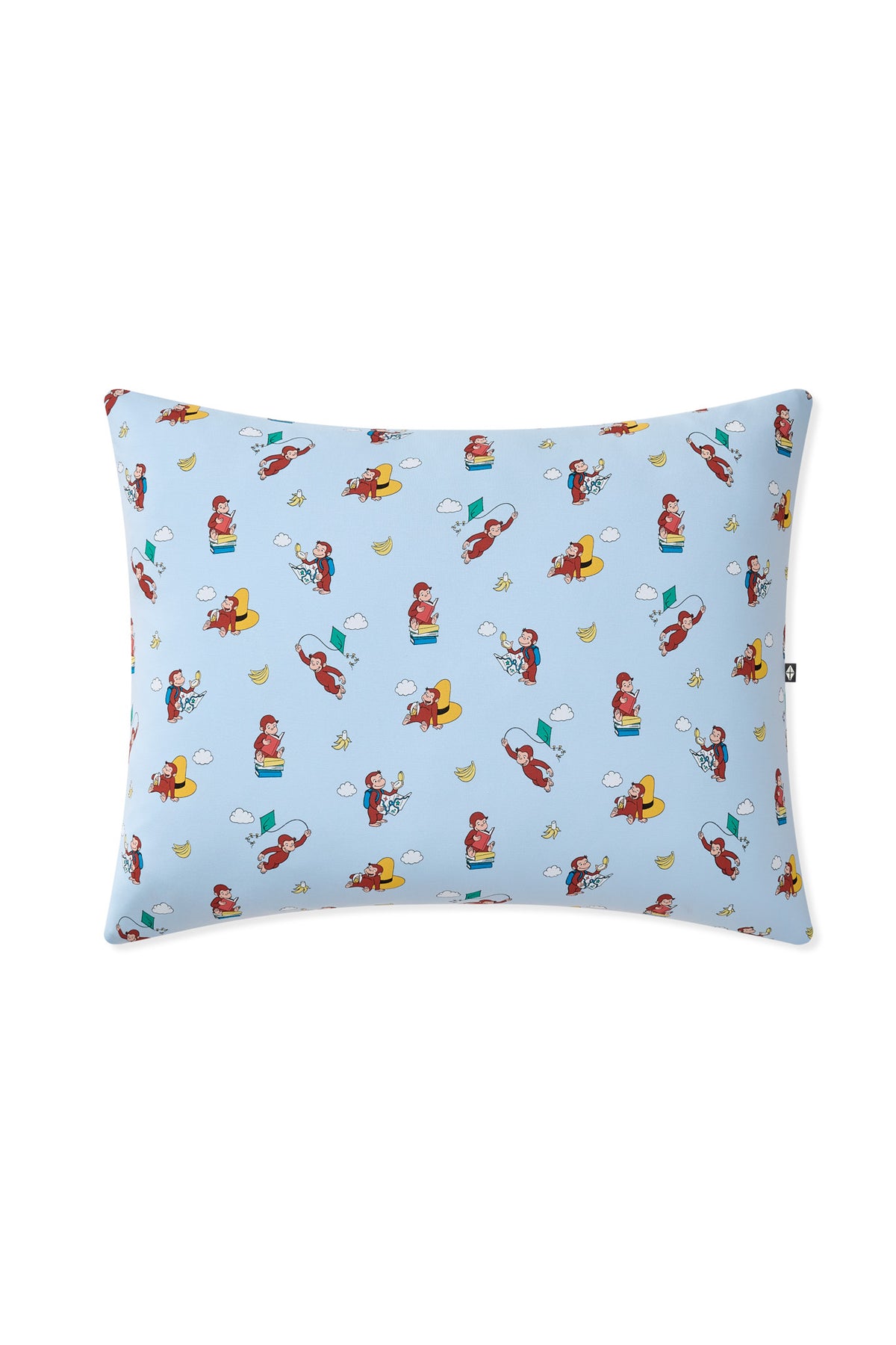 Blue Standard Pillowcase in Curious George print on a white background