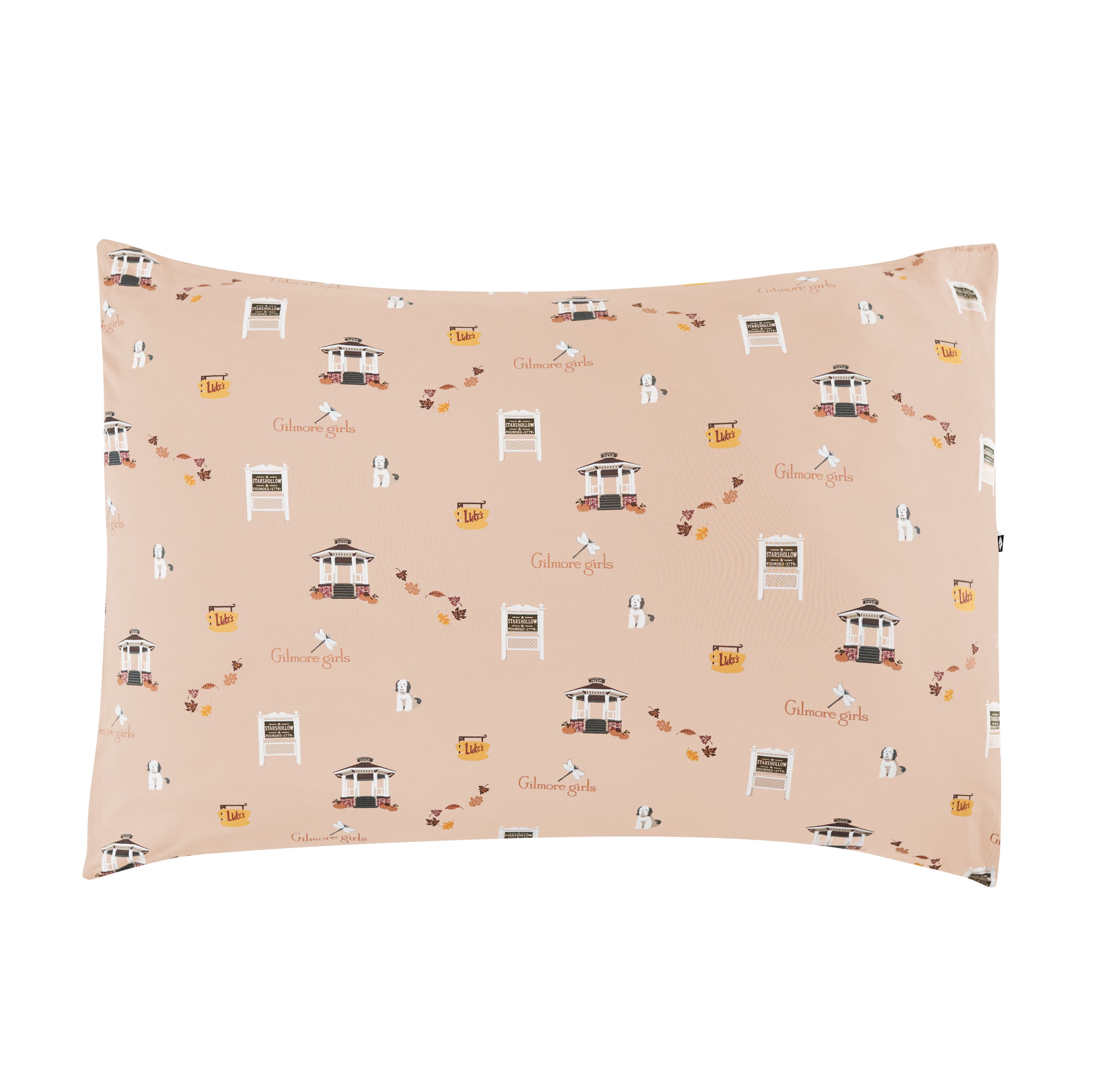 Pillowcase with a pattern of Gilmore Girls elements on a beige background