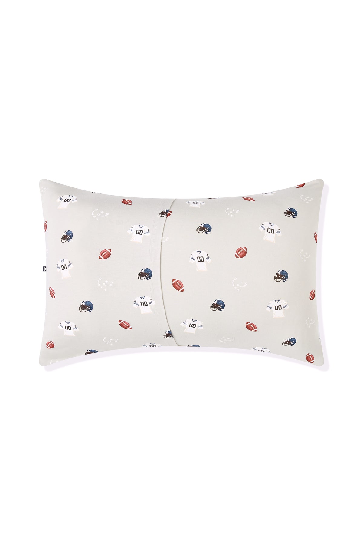 Back side of Standard Pillowcase in Vintage Football on a white background