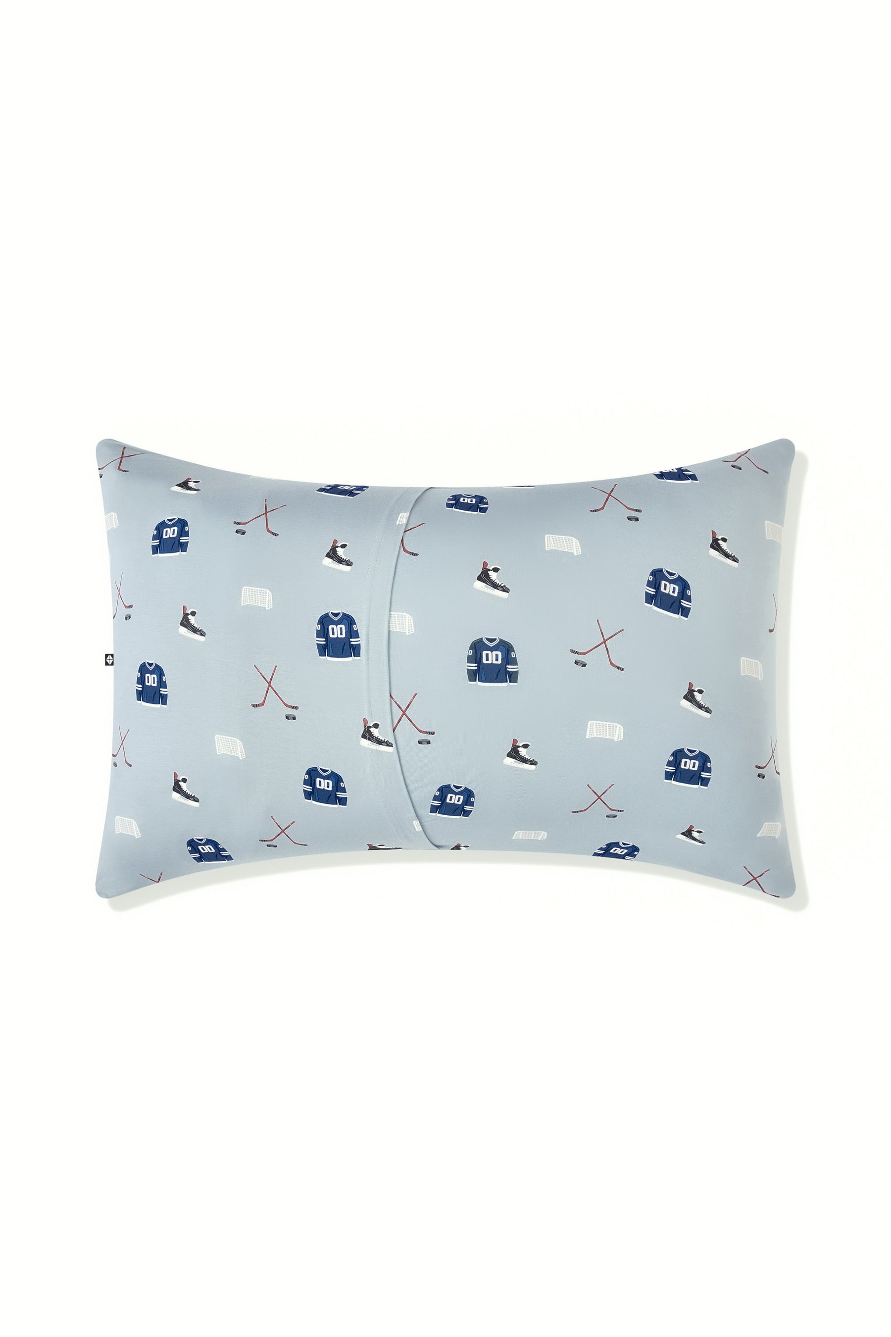 Back side of Standard Pillowcase in Vintage Hockey print on a white background