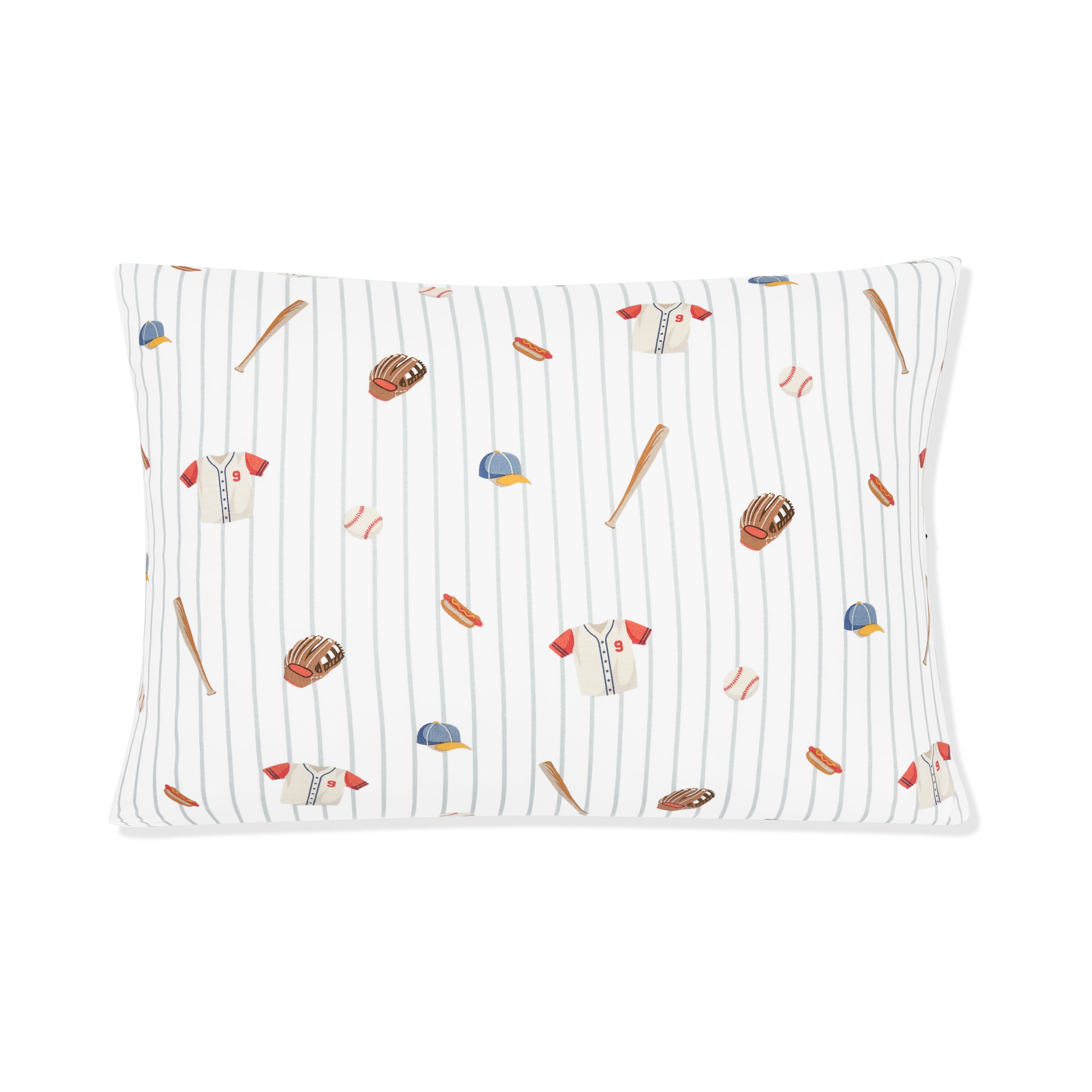 Front of the Toddler Pillowcase in Home Run on a white surface