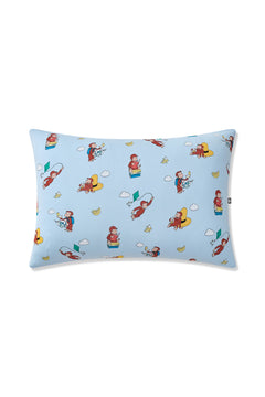 Blue Toddler Pillowcase in Curious George print on a white background