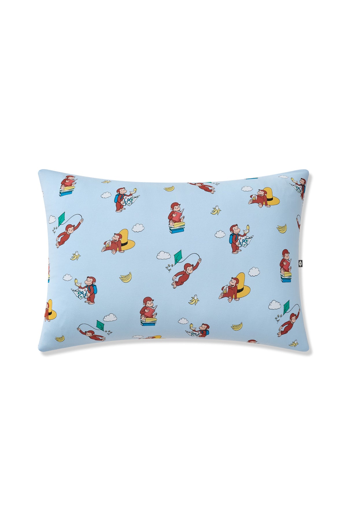 Blue Toddler Pillowcase in Curious George print on a white background