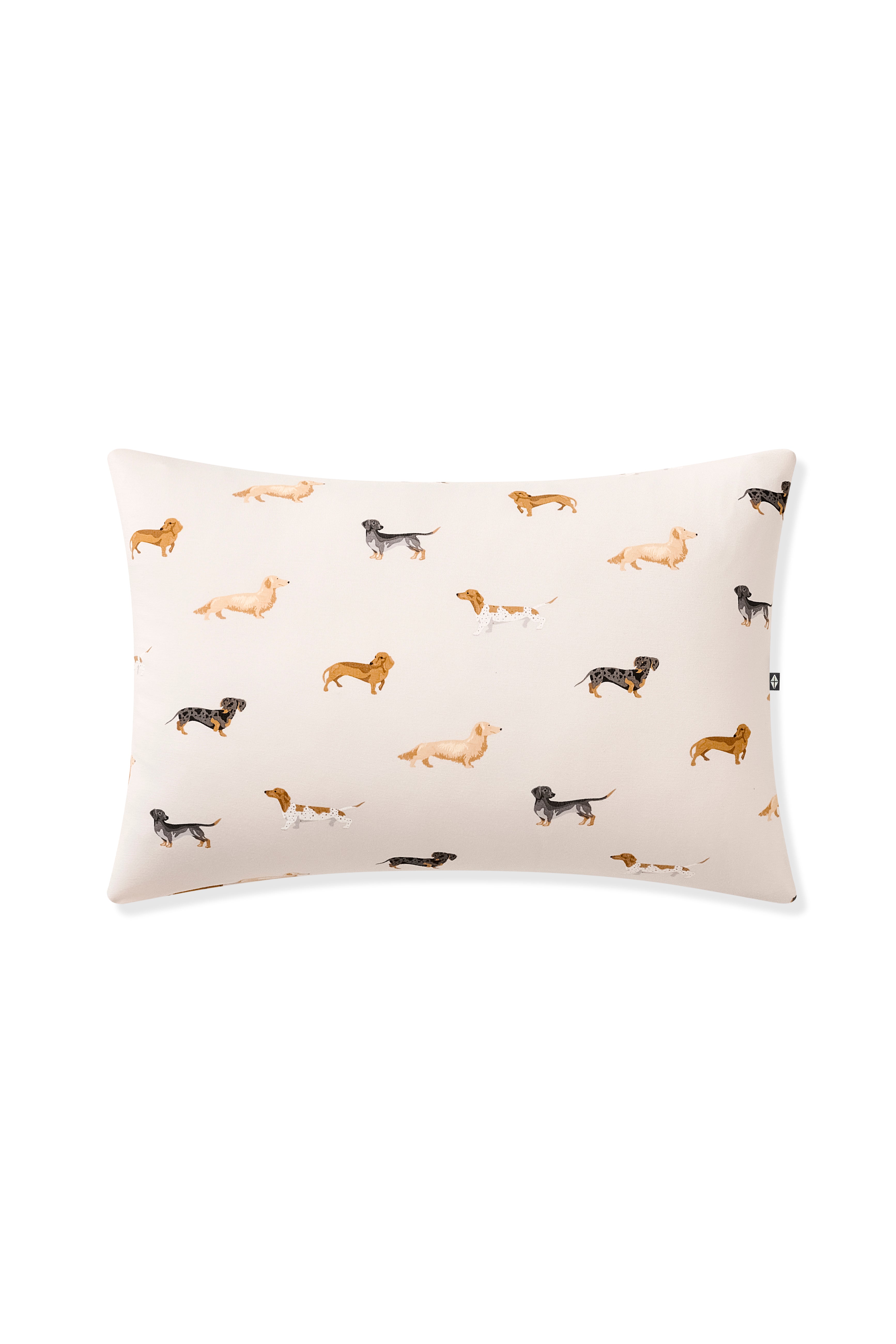 Beige Toddler Pillowcase with Dachshund print on a white background