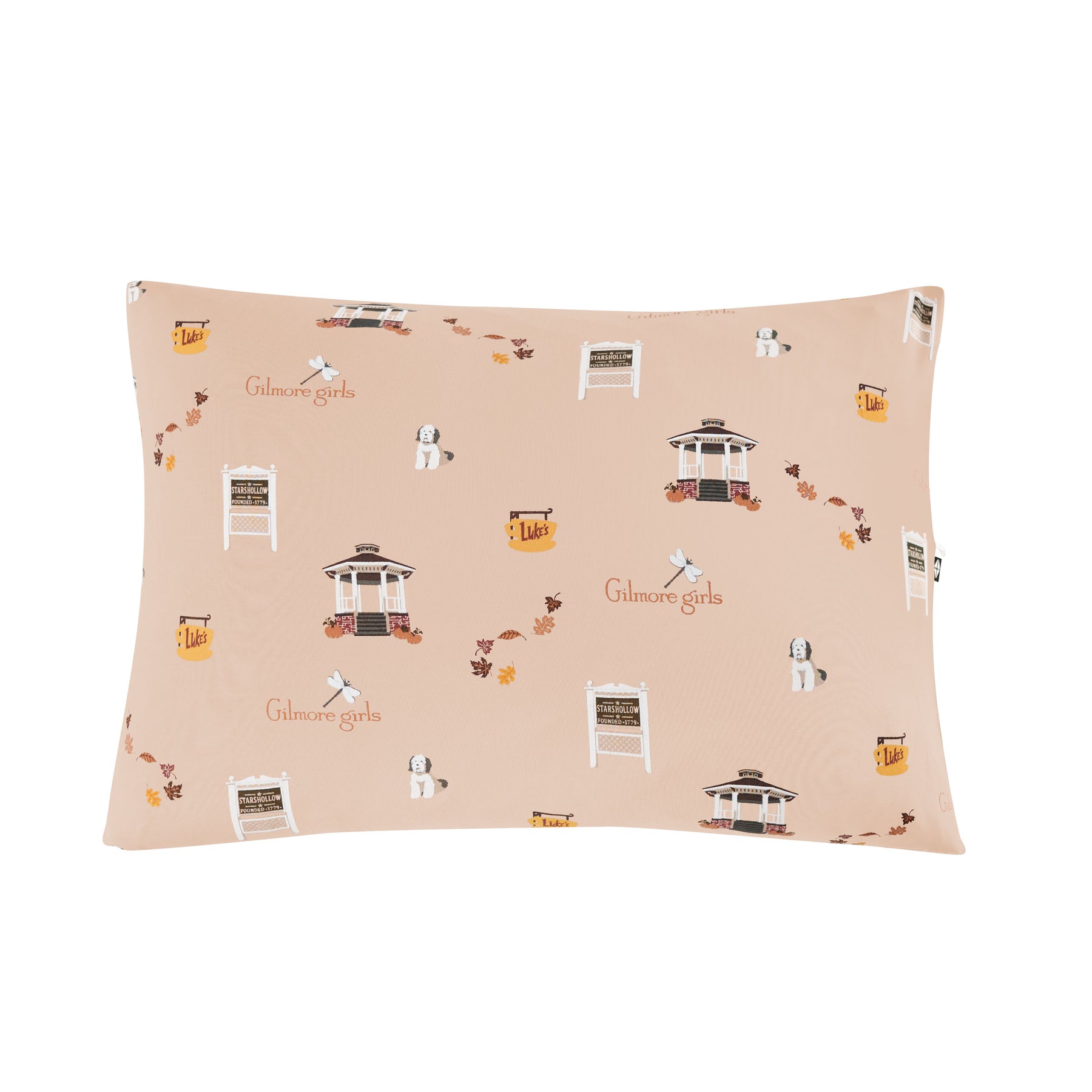 Pillowcase with 'Gilmore Girls' theme on a beige background