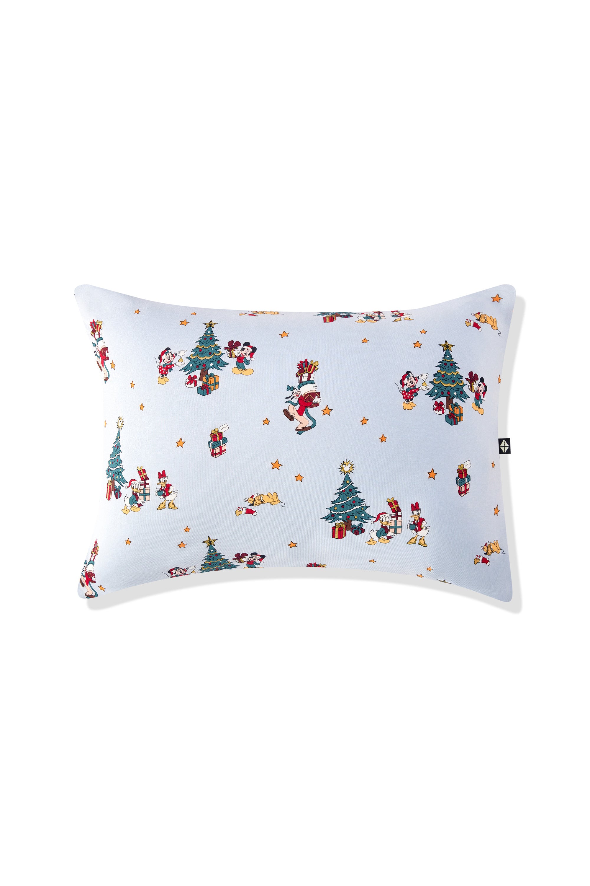 Front view of Toddler Pillowcase in Mickey & Friends Christmas print on a white background