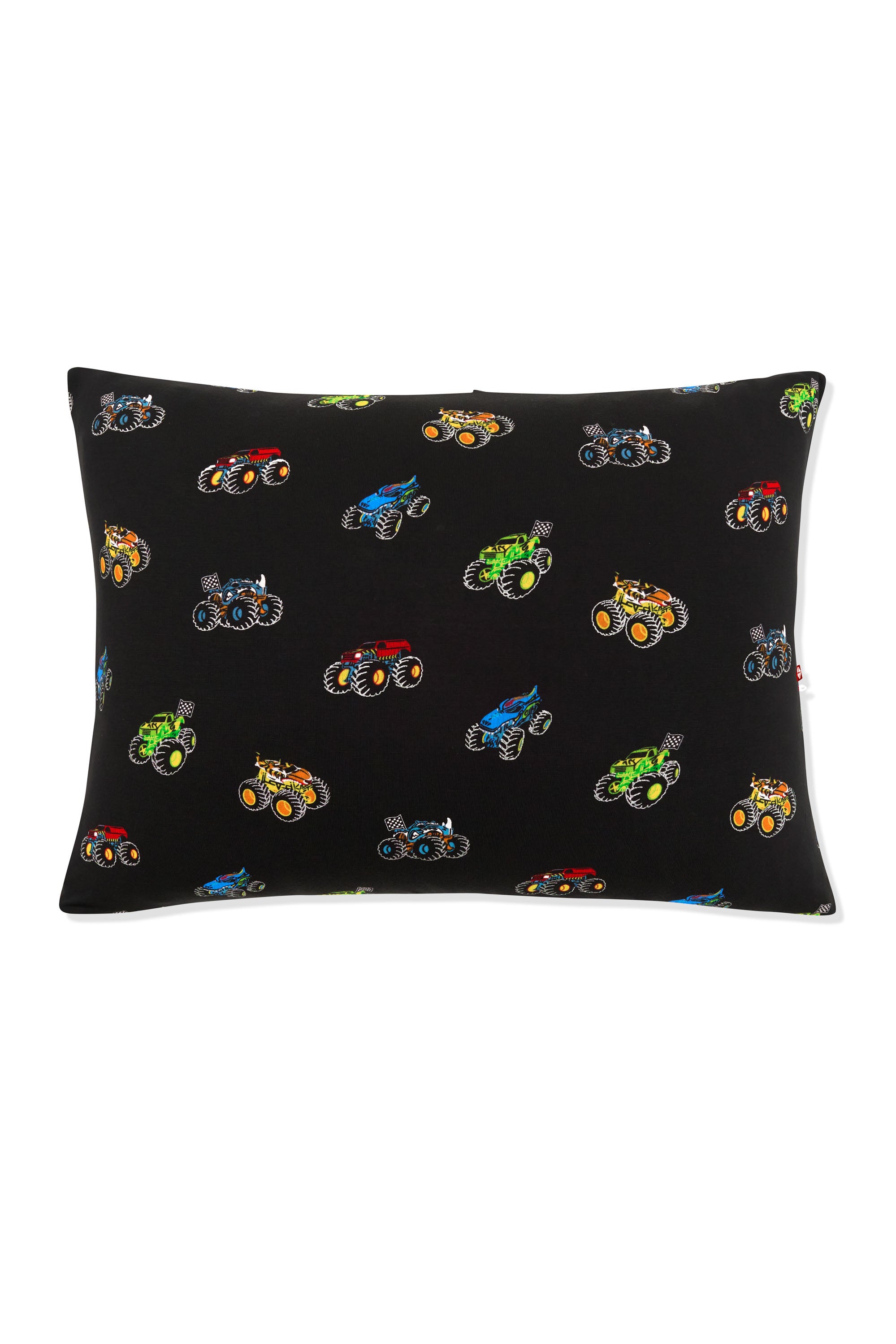 Toddler Pillowcase in Monster Truck print on white background