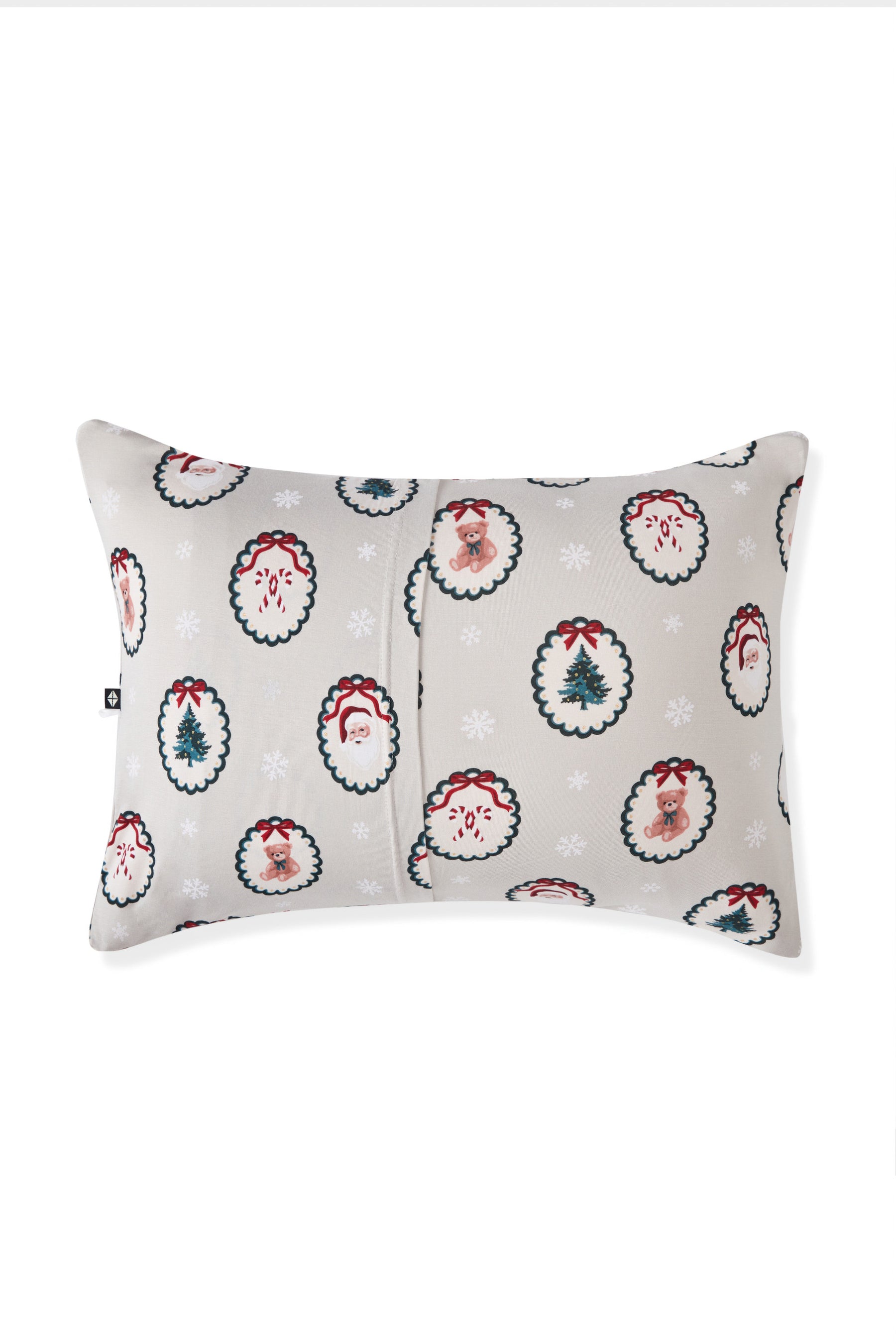 Back side of Toddler Pillowcase in Holiday Medallion print on a white background