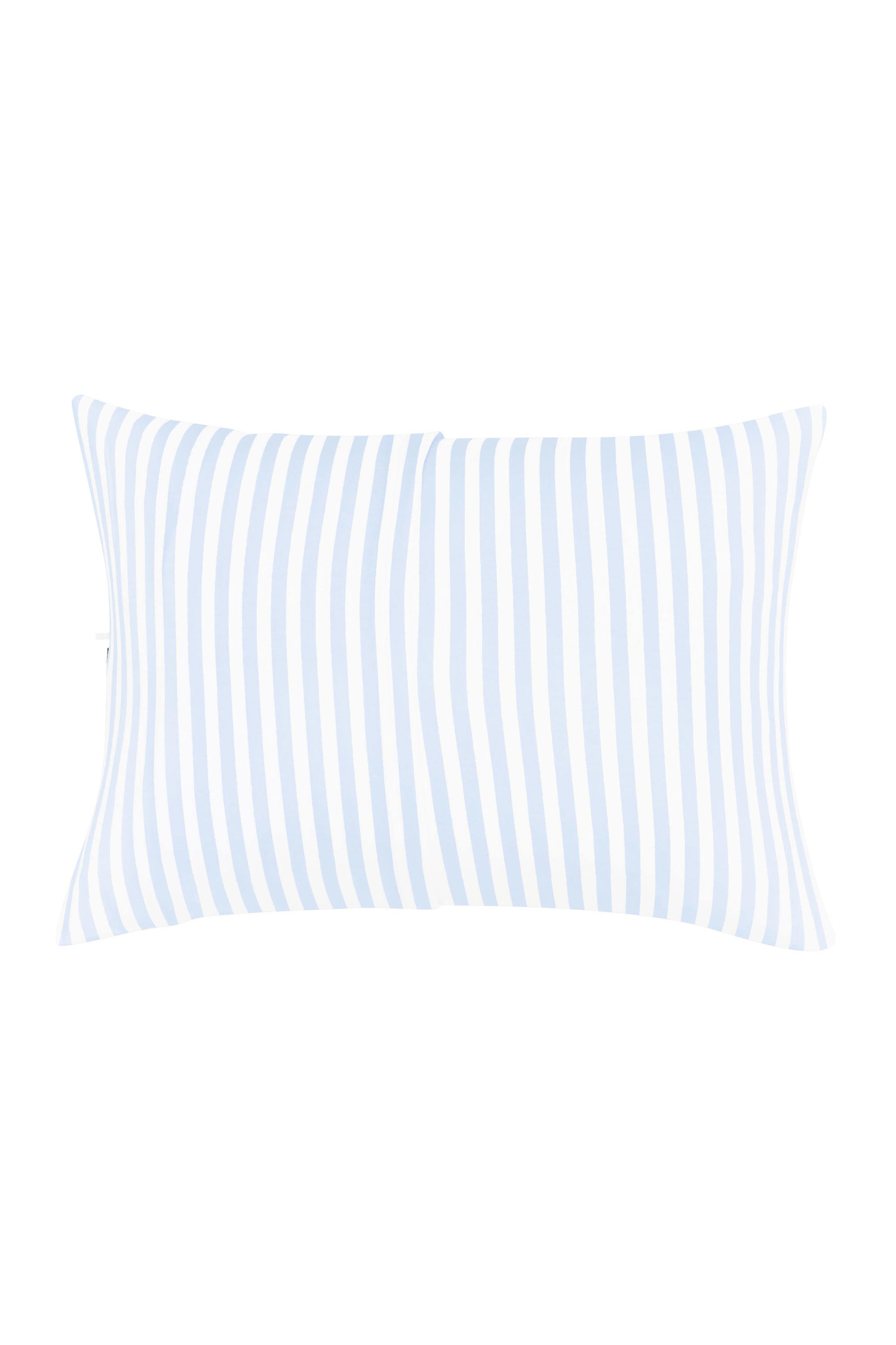 The envelope closure on the back of the Toddler Pillowcase in Small Mist Stripe