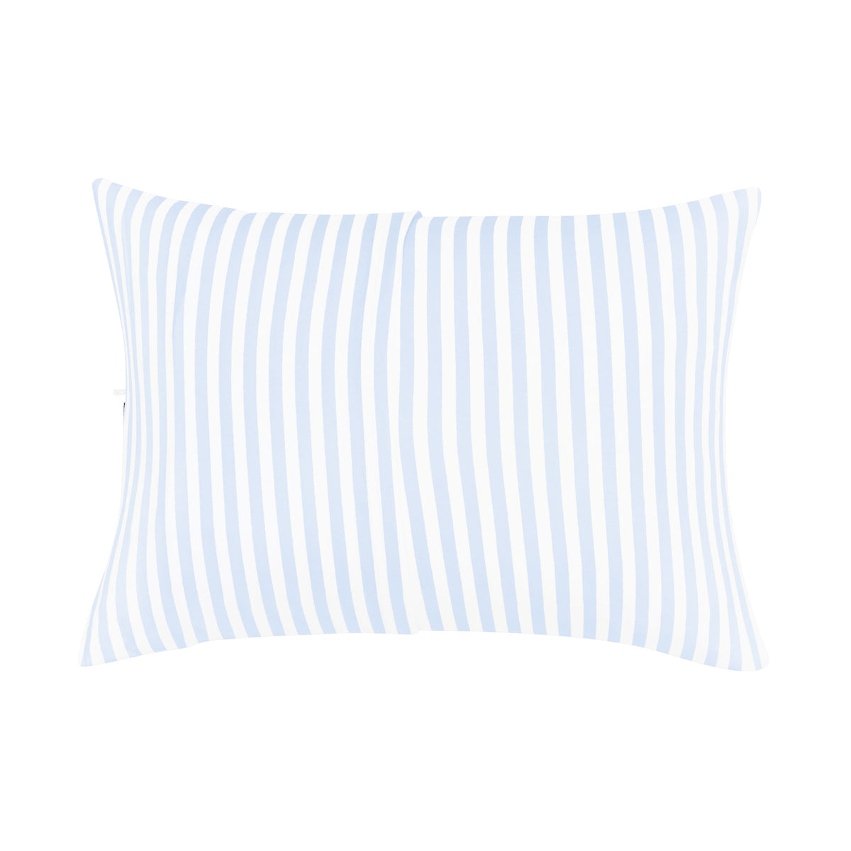 The envelope closure on the back of the Toddler Pillowcase in Small Mist Stripe