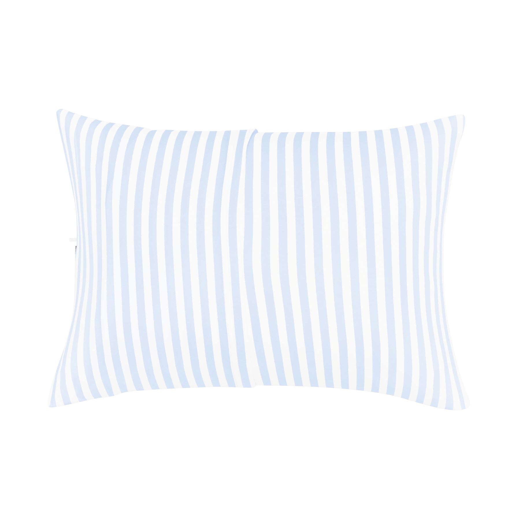 The envelope closure on the back of the Toddler Pillowcase in Small Mist Stripe