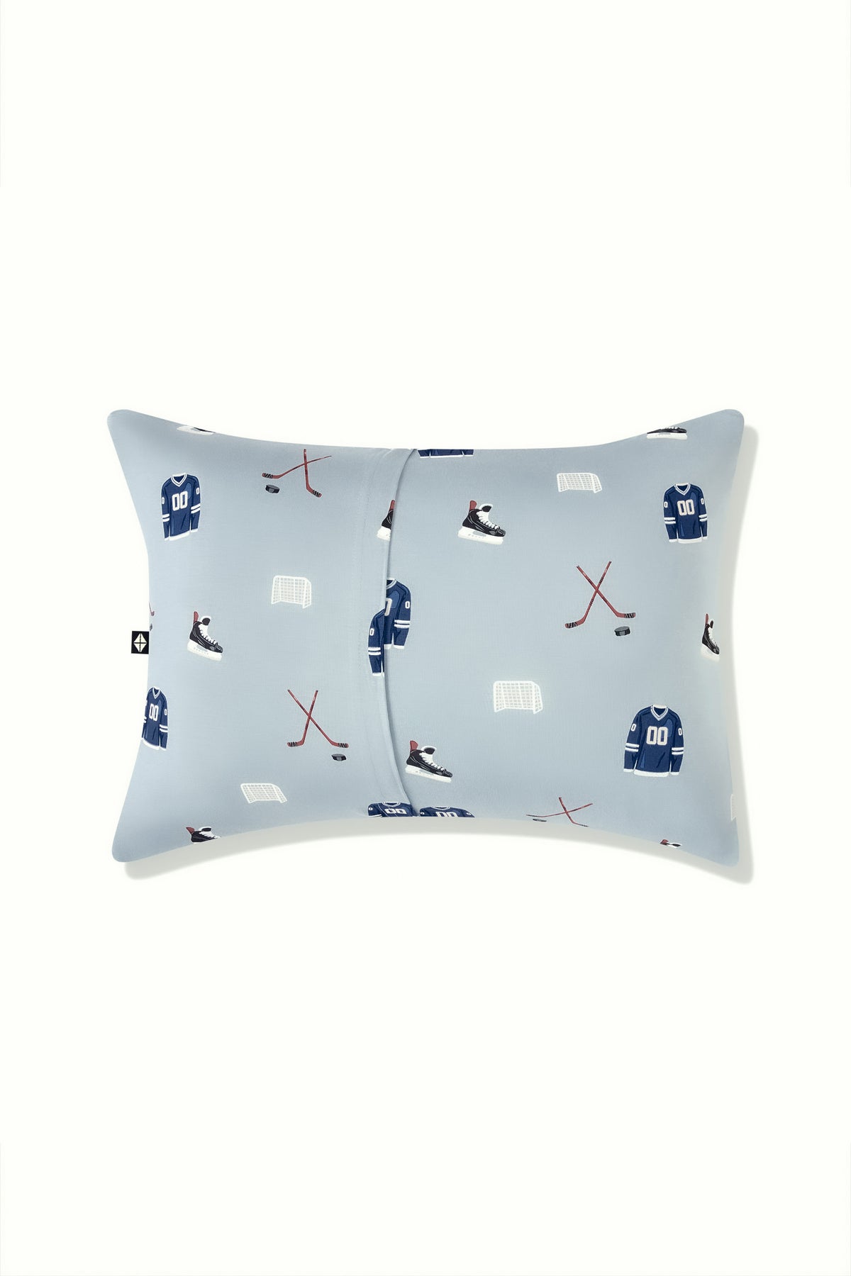Back side of Toddler Pillowcase in Vintage Hockey print on a white background