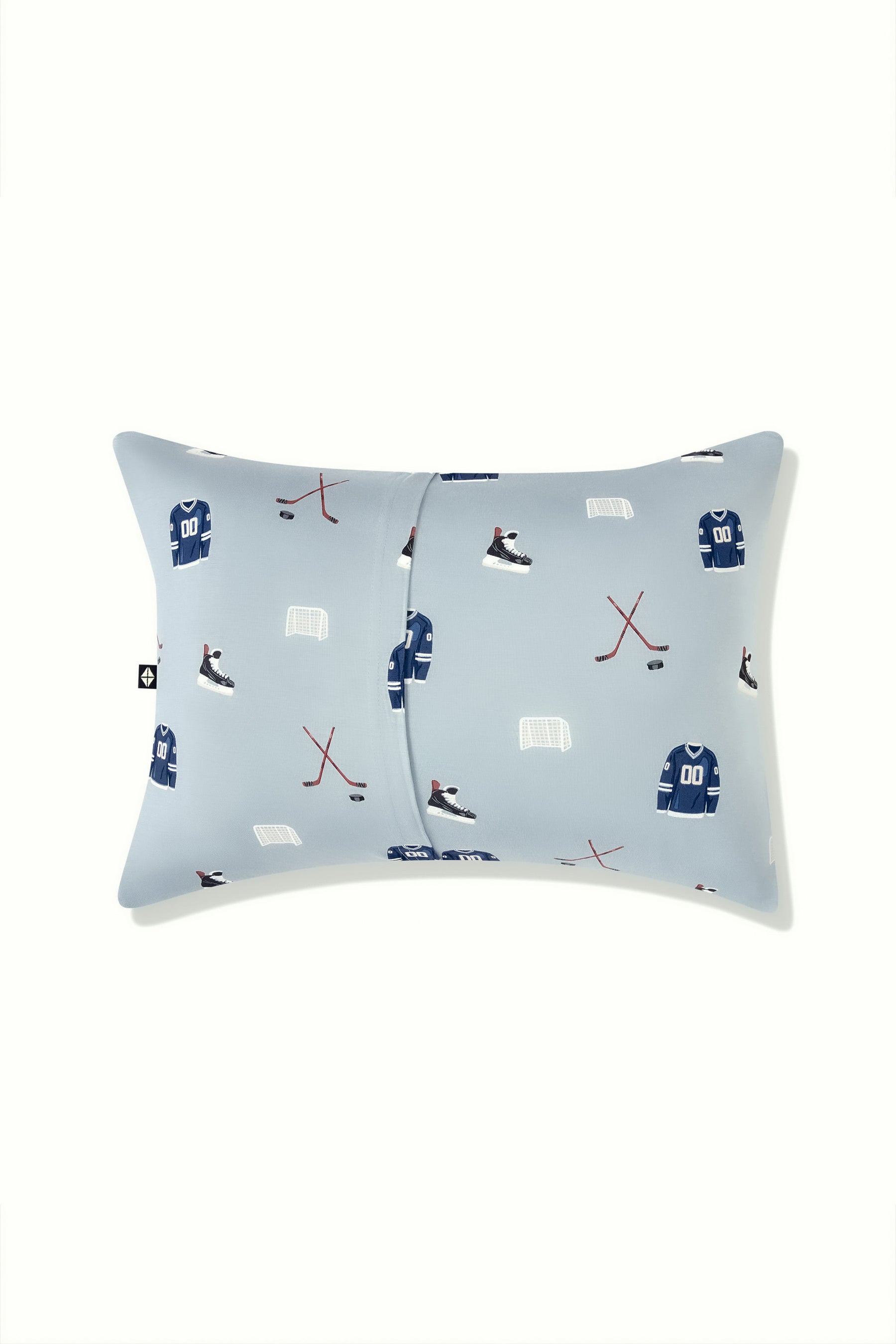 Back side of Toddler Pillowcase in Vintage Hockey print on a white background