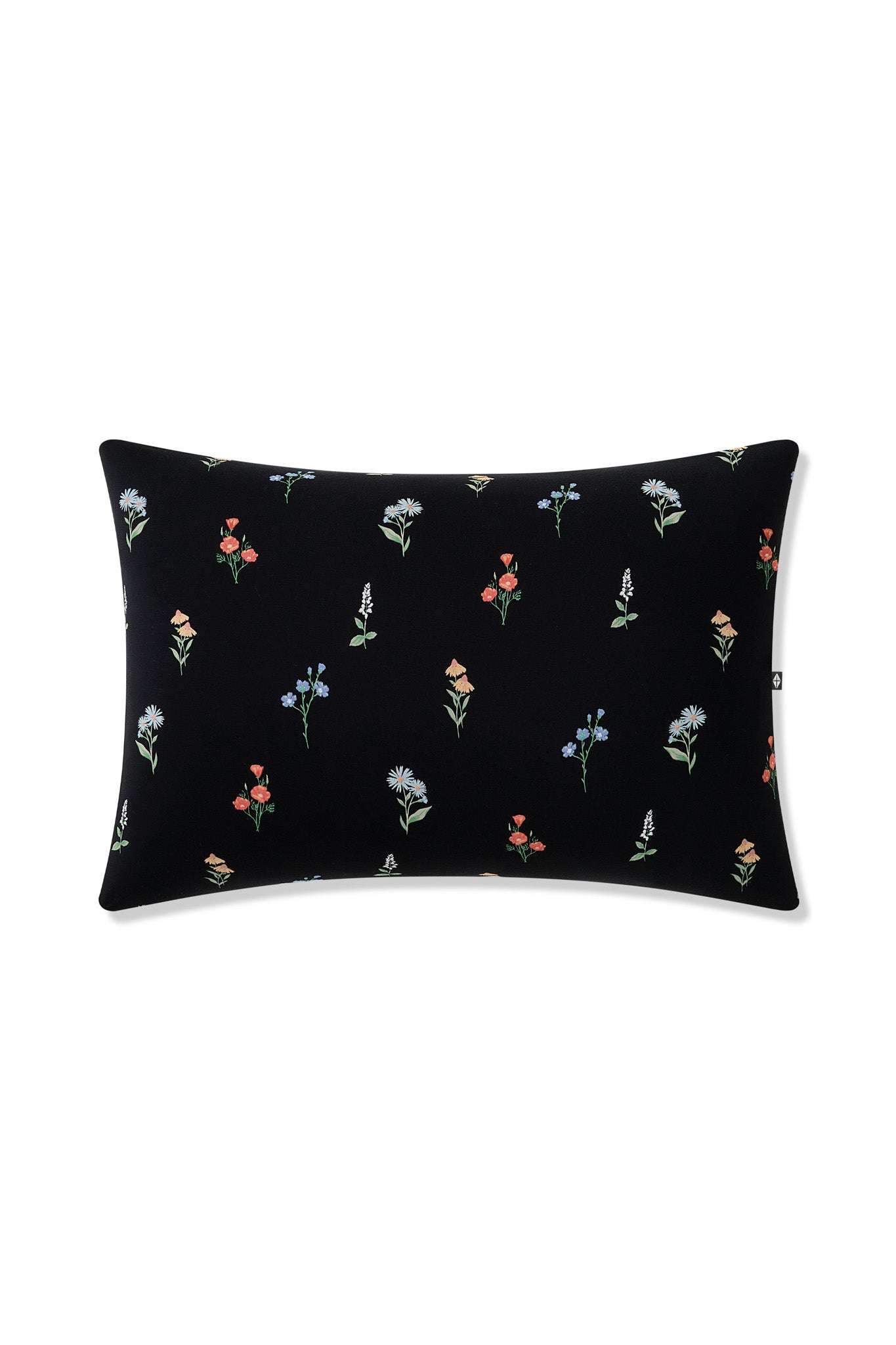 Black Toddler Pillowcase in Wildflower print on a white background