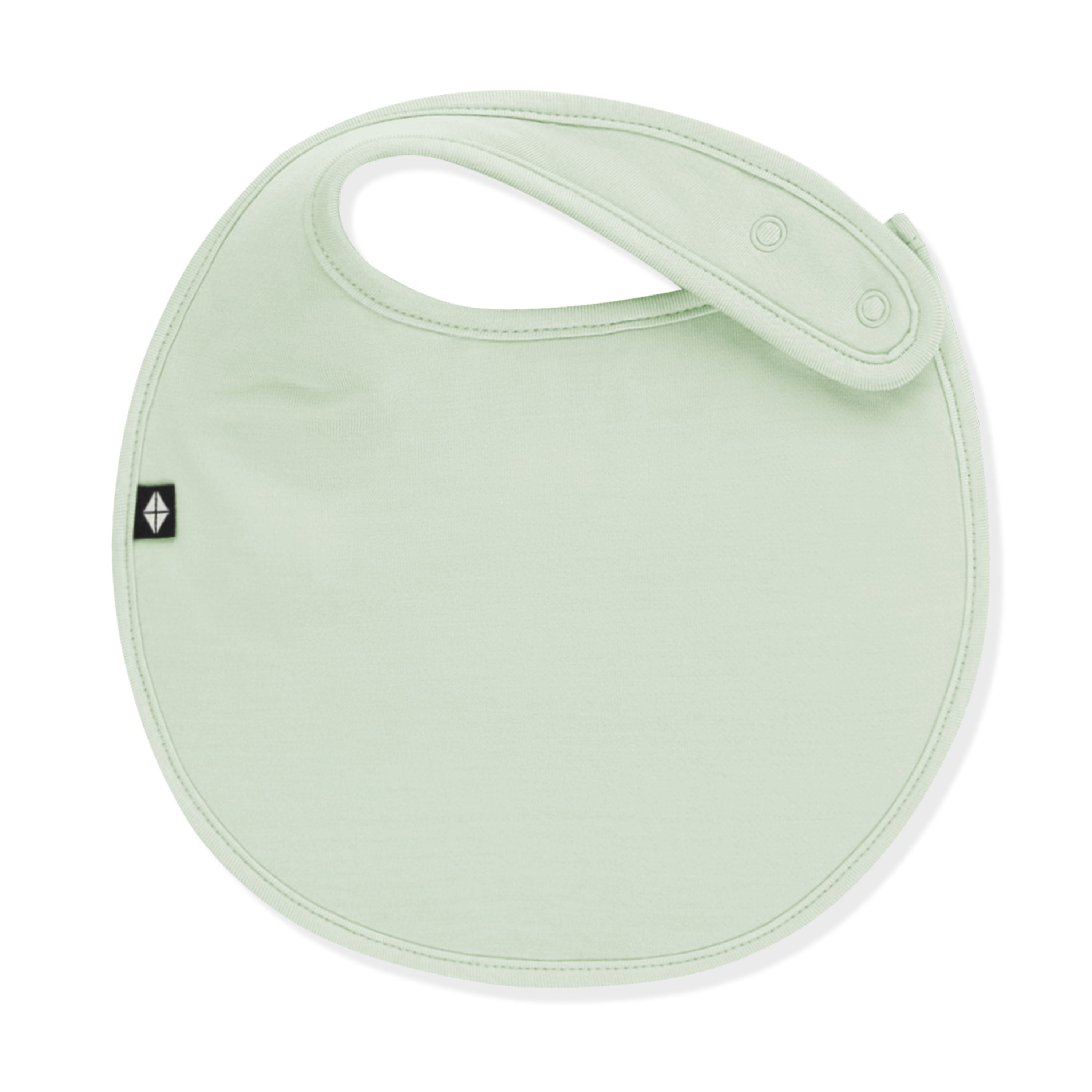 Front of the Cushy Bib in Basil showing the snap closures