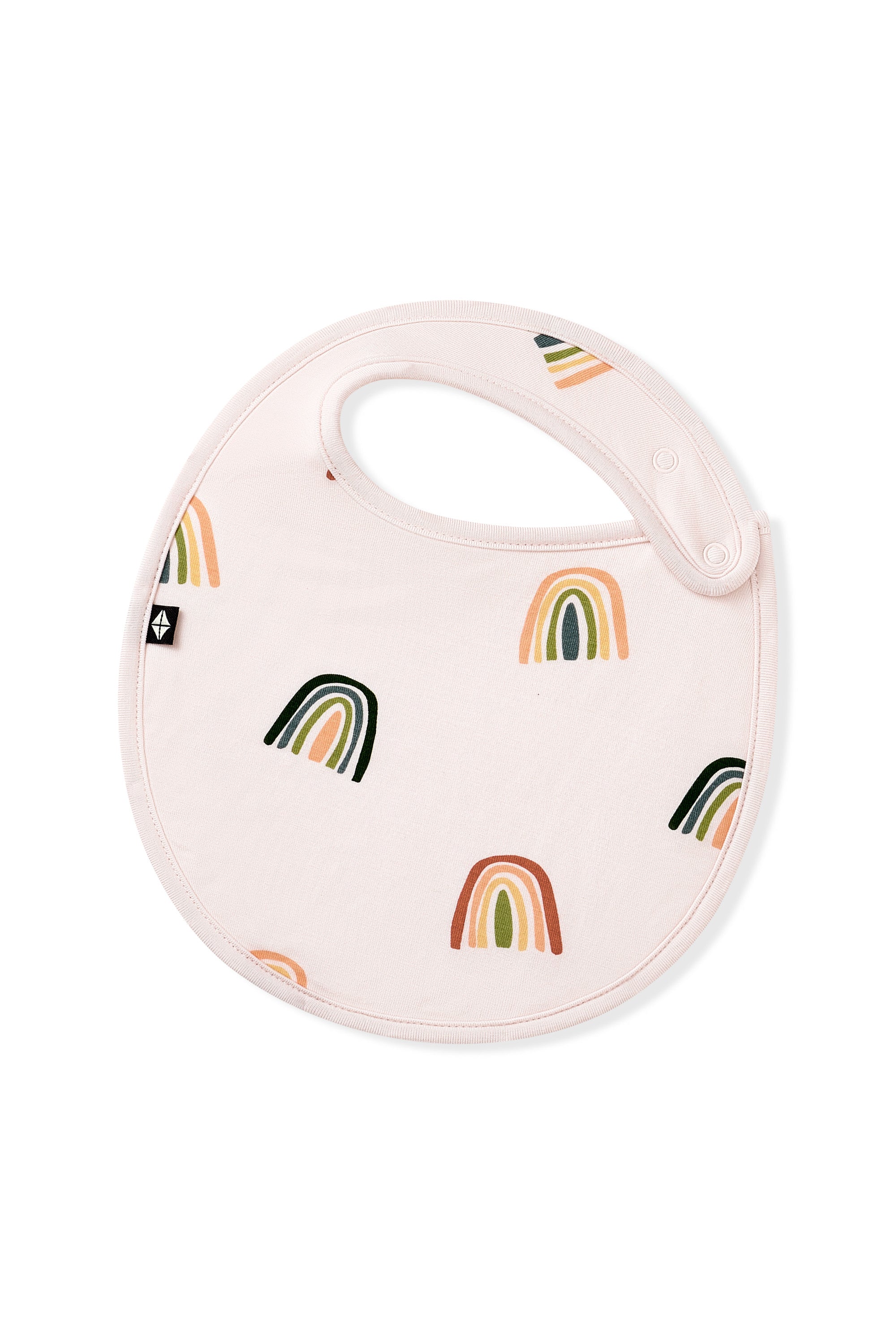Vanilla Cream Cushy Bib in Retro Rainbow print on a white background