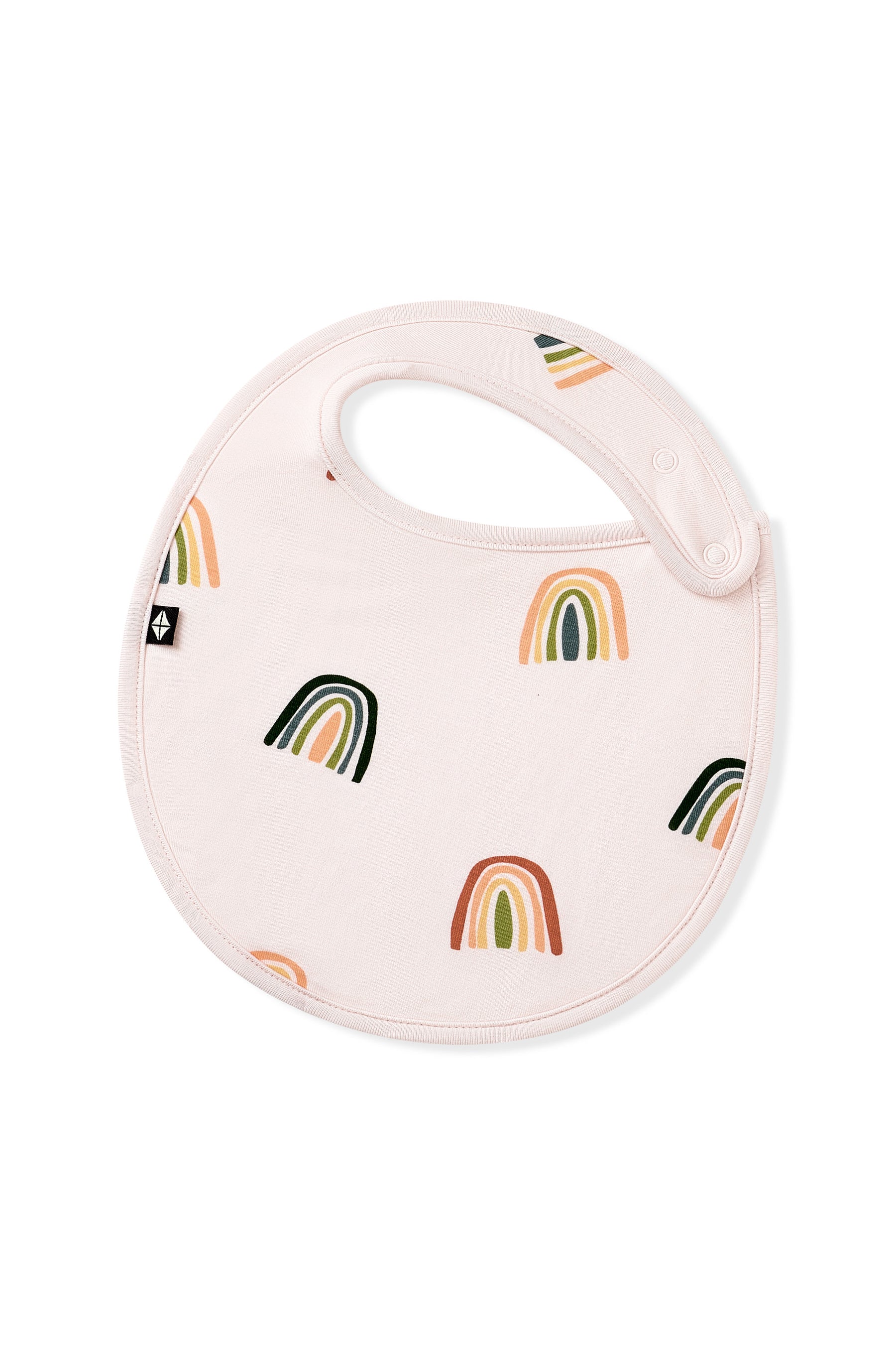 Vanilla Cream Cushy Bib in Retro Rainbow print on a white background