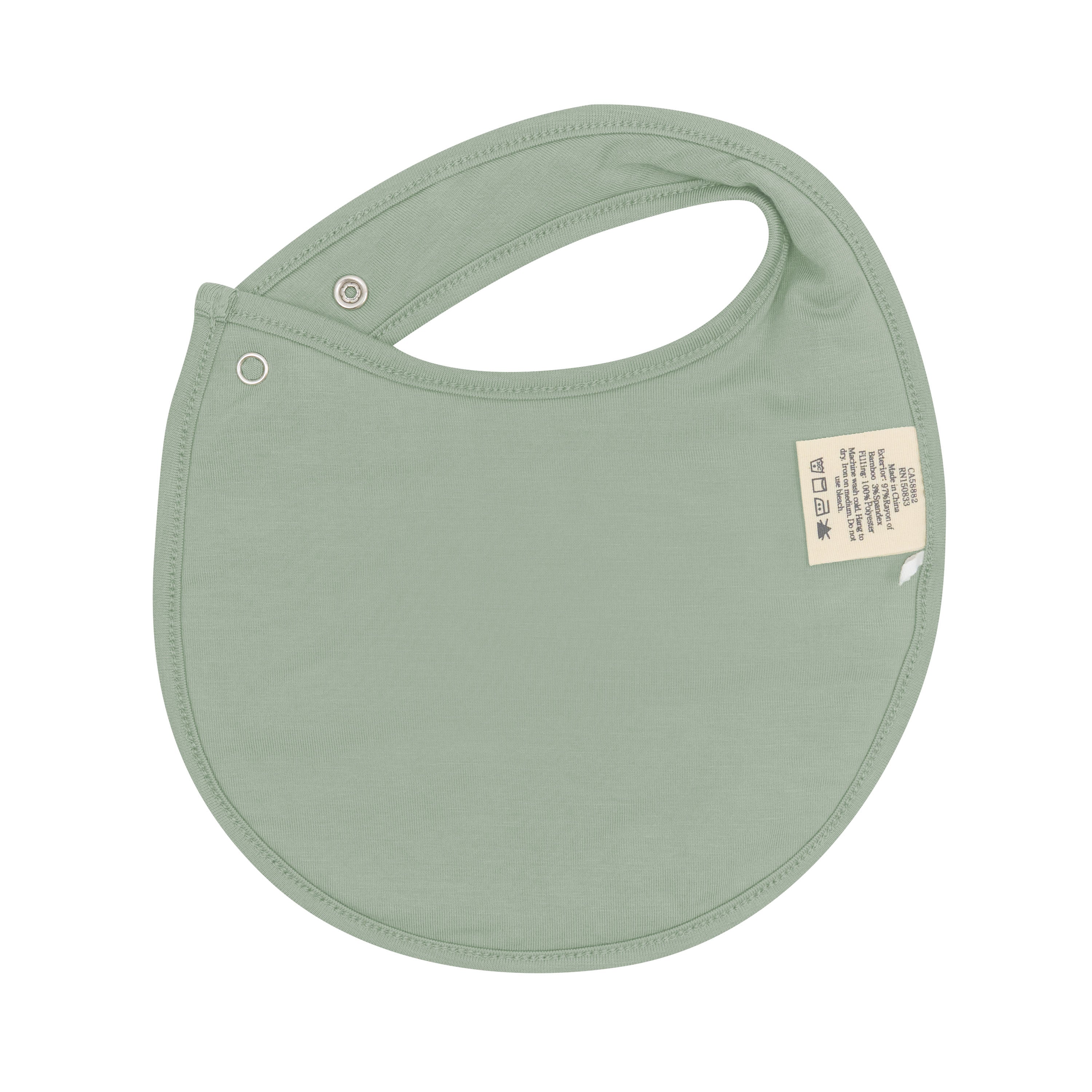 The back of the Cushy Bib in Silly Goose showing the Thyme color backside