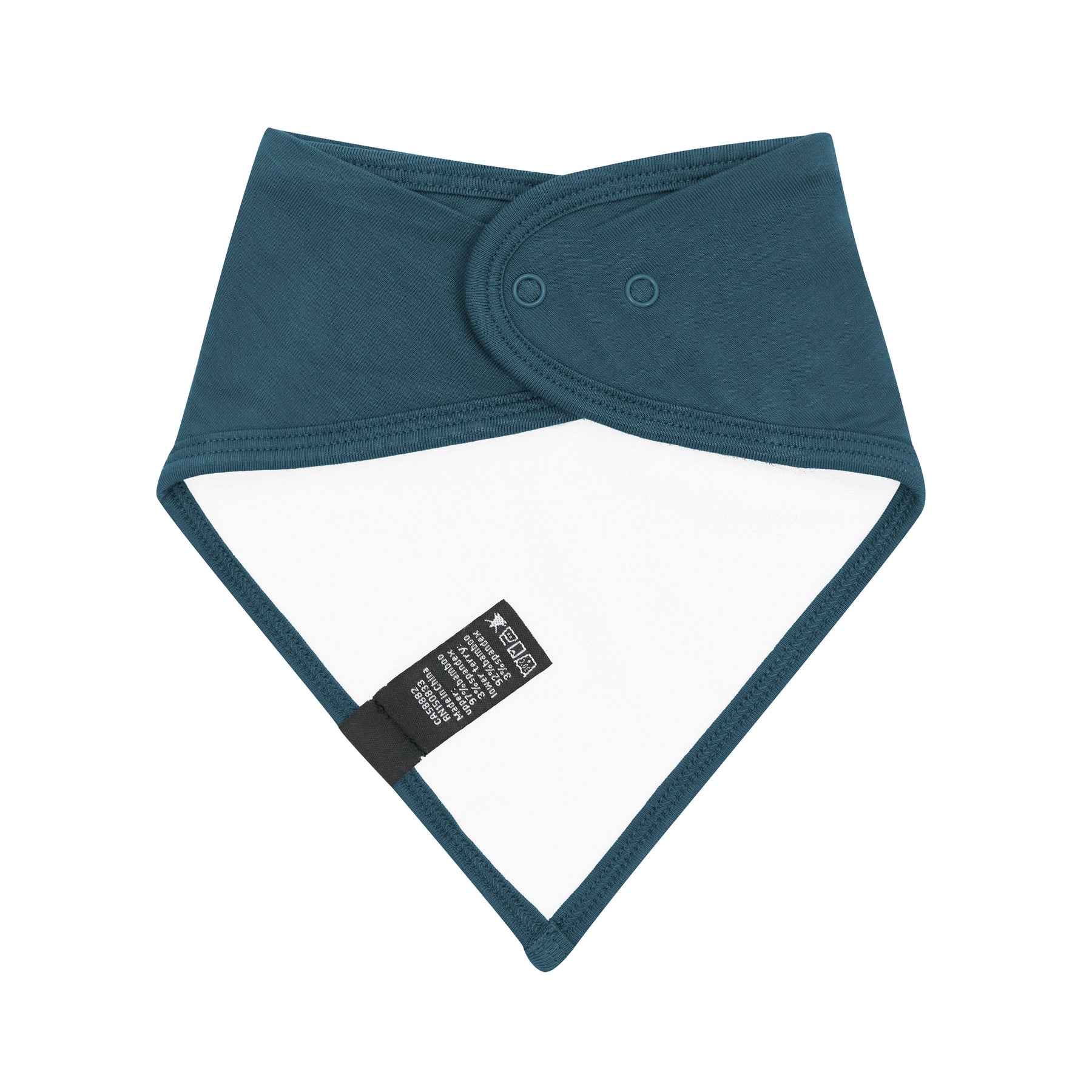 Snap closure and Bamboo Terry backing shown on the Bib in Atlantic