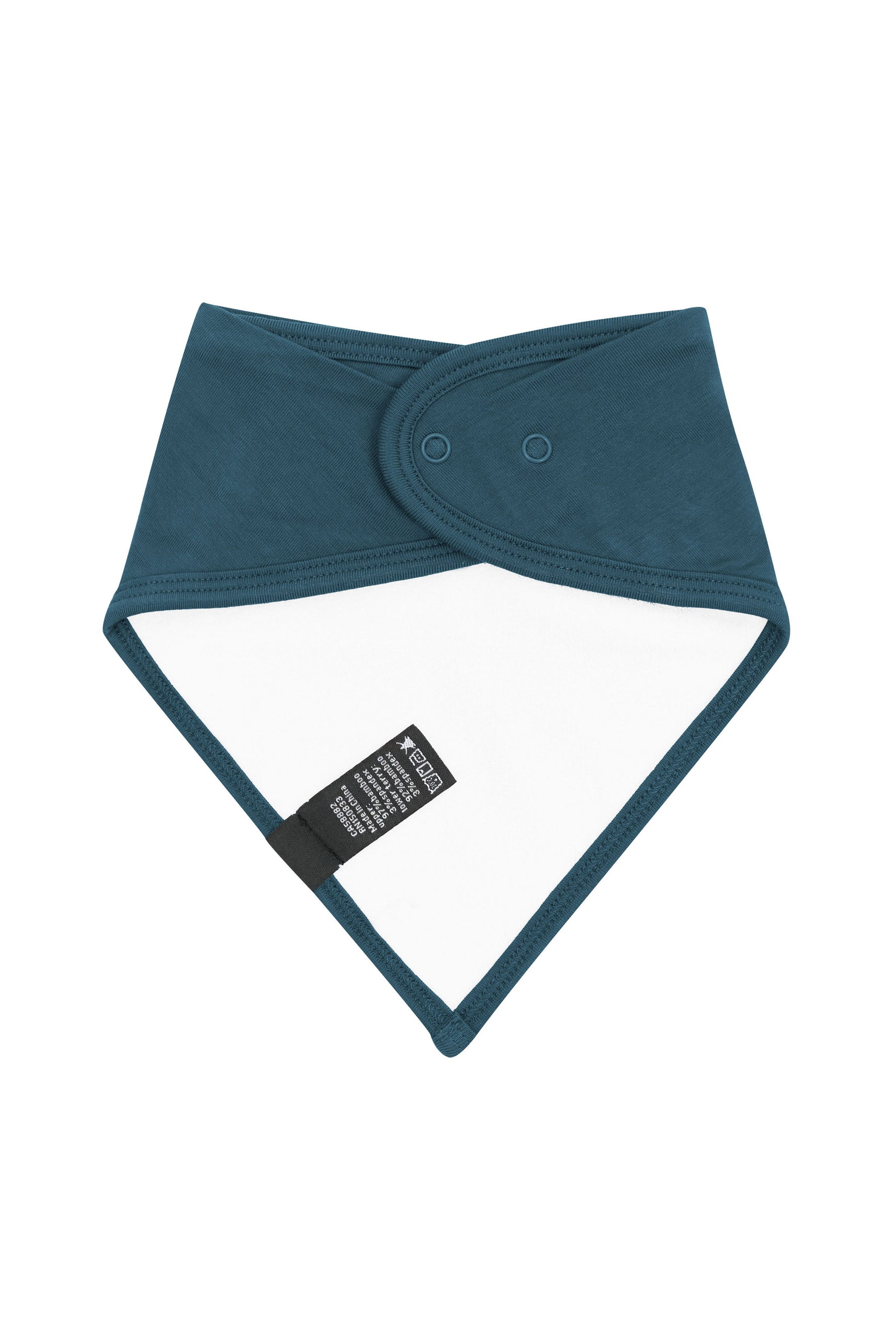 Snap closure and Bamboo Terry backing shown on the Bib in Atlantic