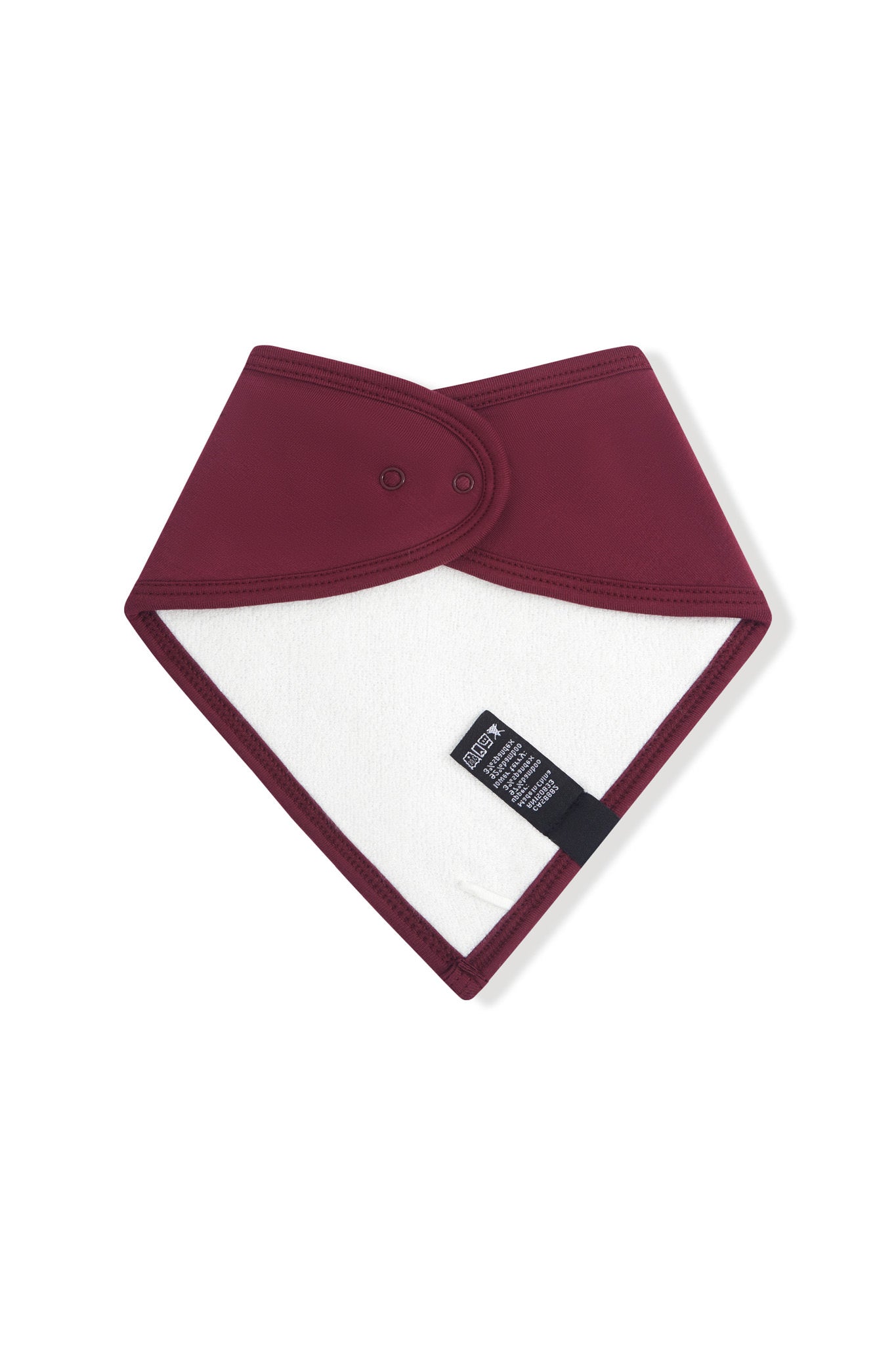 Back side of Bib in Burgundy with snap closure on a white background