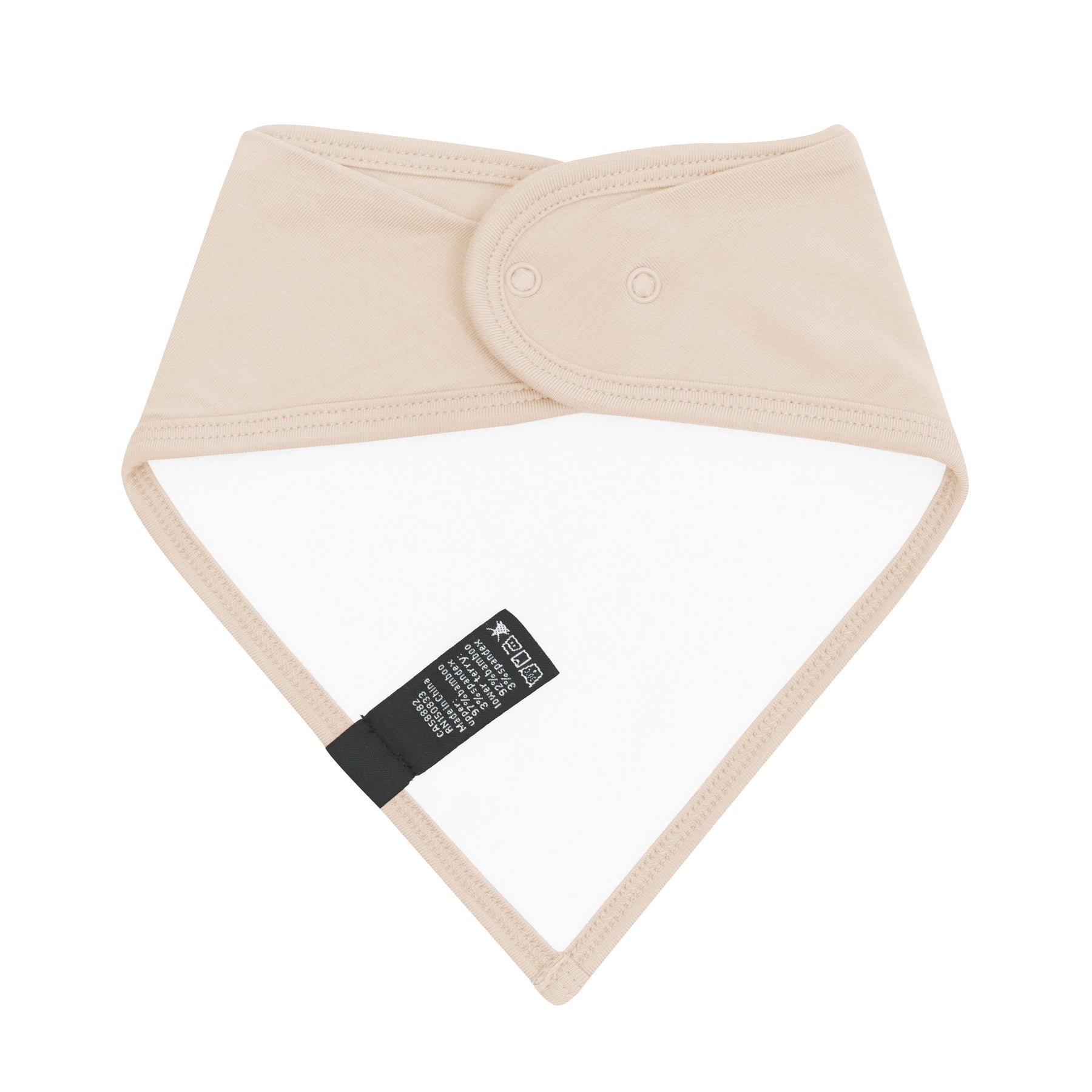 The back of the Bib in Bisque showing the snap closures and Bamboo Terry backing