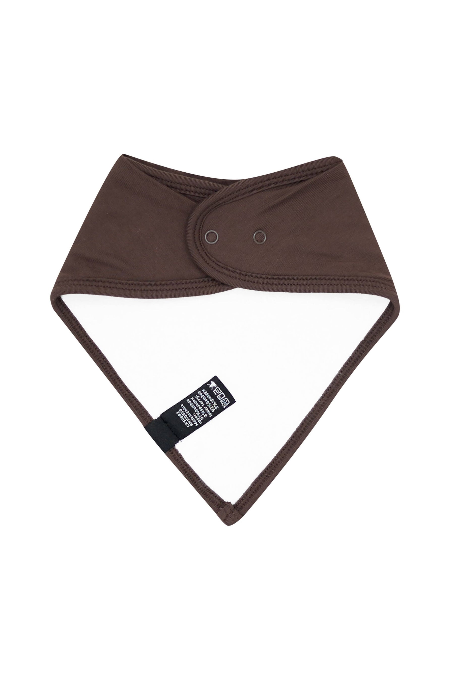 The back of the Bib in Espresso showing the snap closures and Bamboo Terry backing