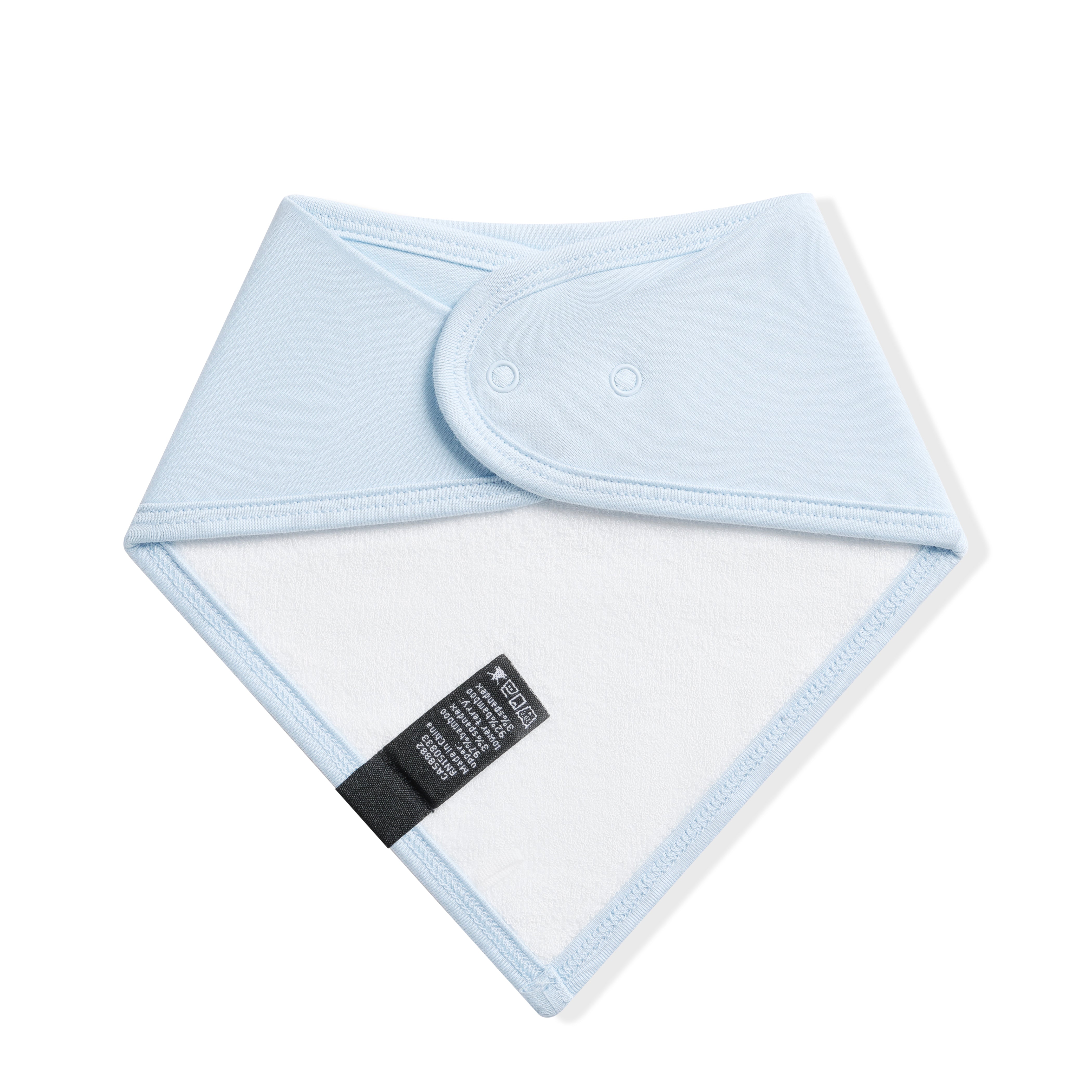 Back of the Bib in Breeze showing the snap closures and bamboo terry cloth backing