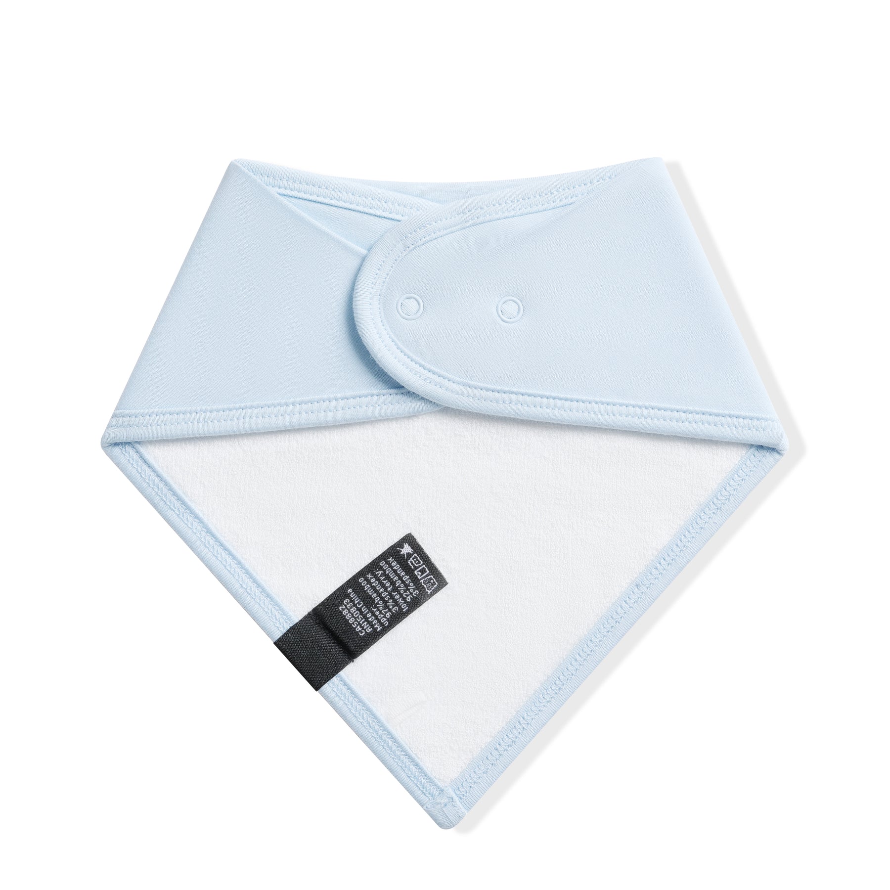 Back of the Bib in Breeze showing the snap closures and bamboo terry cloth backing