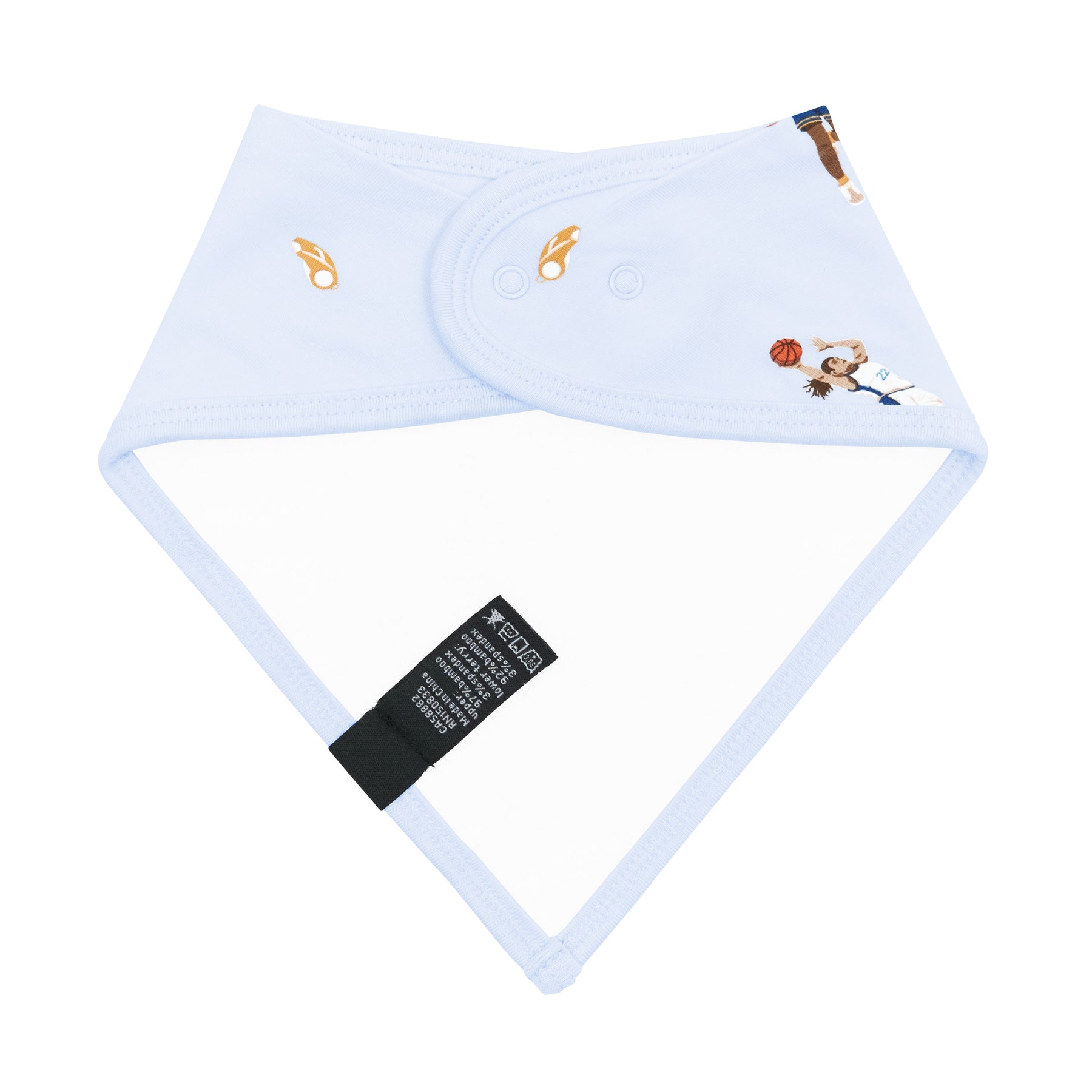 The back of the Bib in Basketball showing the snap closures and bamboo terry cloth backing
