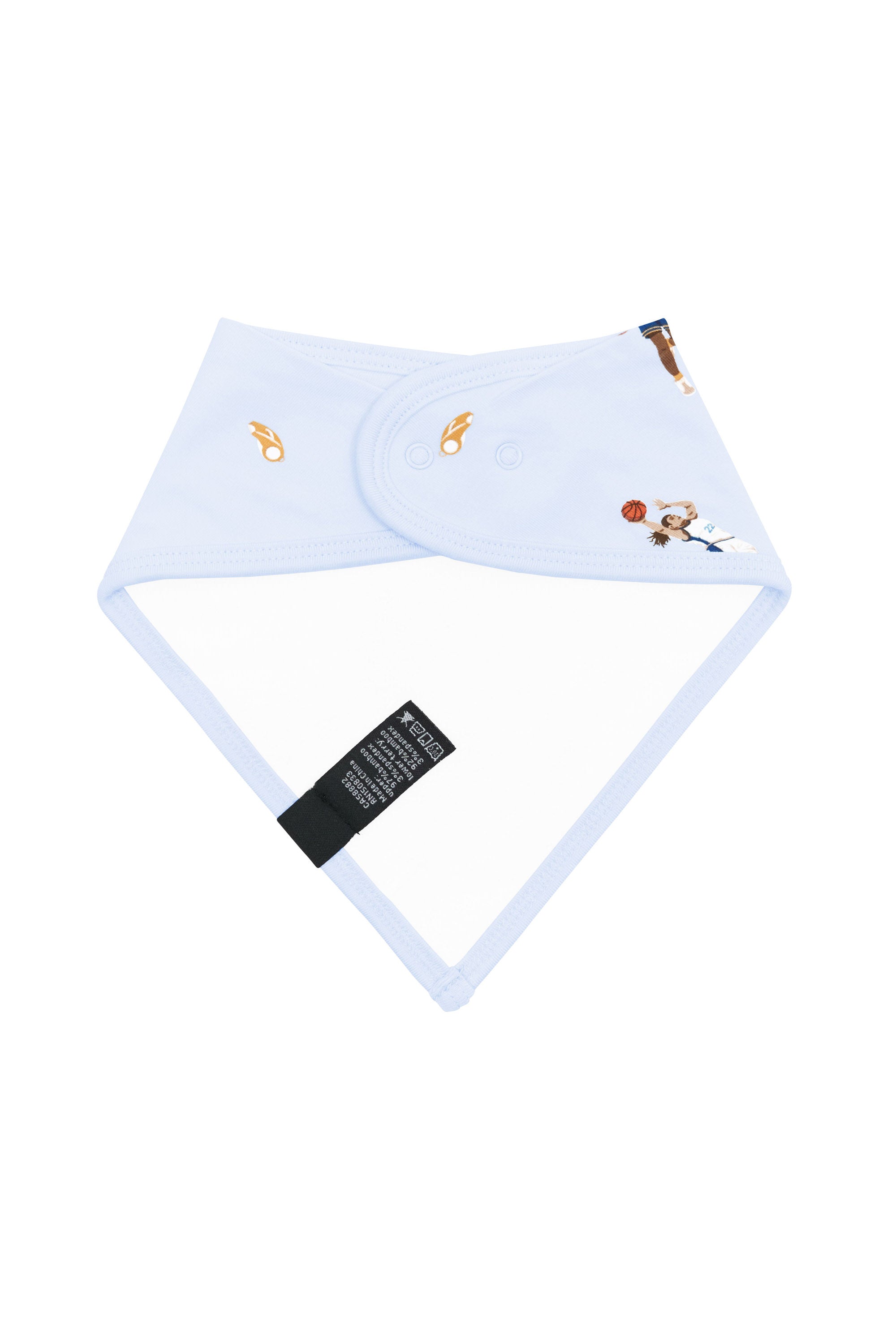 The back of the Bib in Basketball showing the snap closures and bamboo terry cloth backing