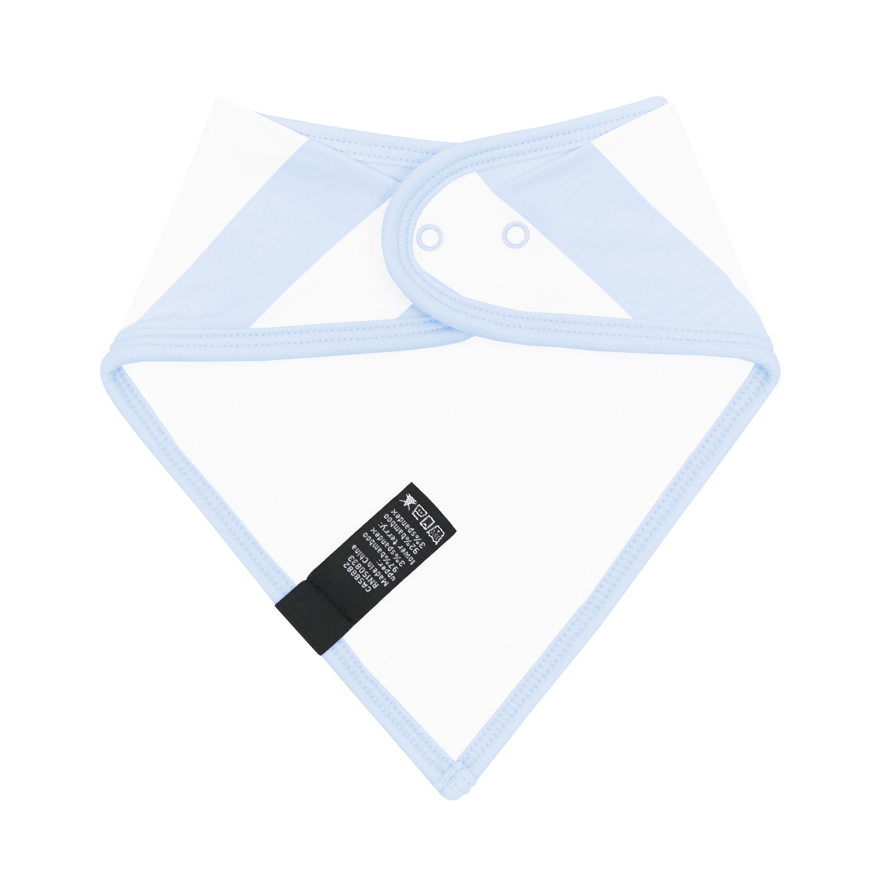 The back of the Bib in Big Mist Stripe showing the Bamboo Terry cloth blend and snap closures